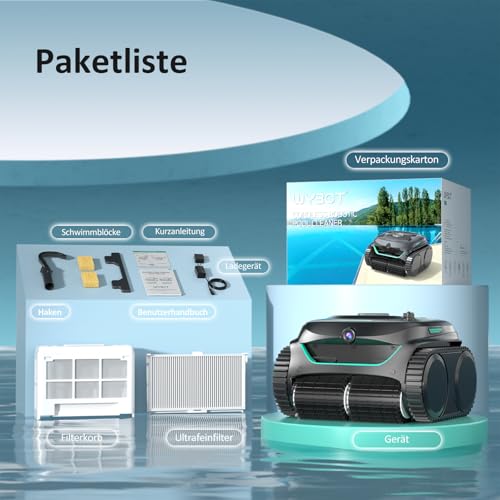 WYBOT C2 Vision AI Kamera Kabelloser poolroboter mit Akku, poolroboter Boden und Wand, Zweischicht-Filterung, leistungsstarke Absaugung, für Eingelassene Pools bis zu 180㎡(Schwarz Grün)