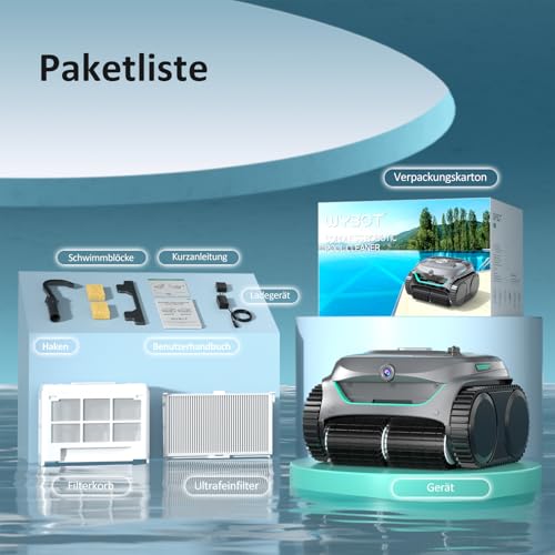 WYBOT C2 Vision AI Kamera Kabelloser poolroboter mit Akku, poolroboter Boden und Wand, Zweischicht-Filterung, leistungsstarke Absaugung, für Eingelassene Pools bis zu 180㎡(Schwarz Grün)