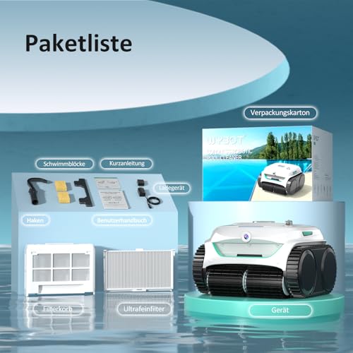 WYBOT C2 Vision AI Kamera Kabelloser poolroboter mit Akku, poolroboter Boden und Wand, Zweischicht-Filterung, leistungsstarke Absaugung, für Eingelassene Pools bis zu 180㎡(Schwarz Grün)