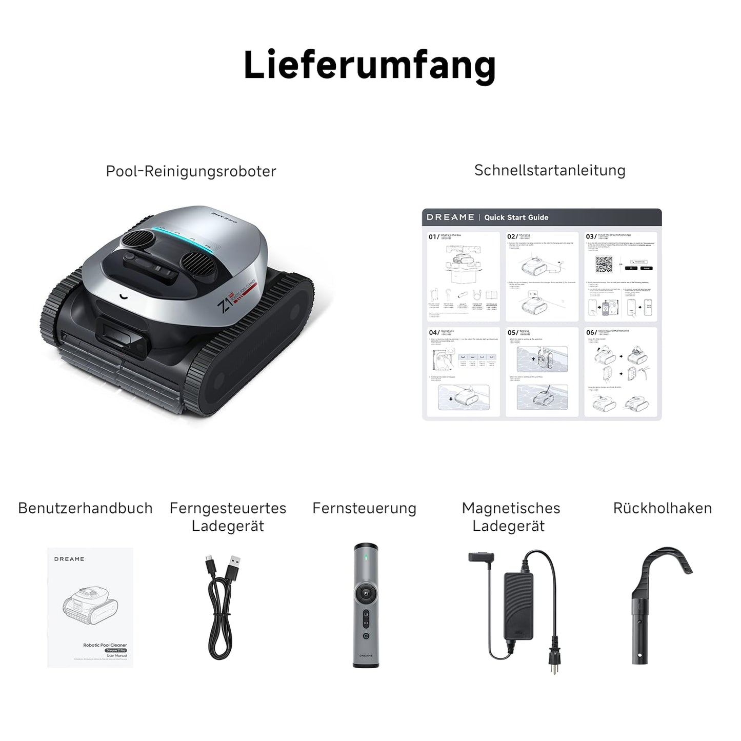 DREAME Z1 Pro Poolroboter – Hohe Saugleistung, Boden-, Wand- & Wasserlinienreinigung, Intelligente Routenplanung, bis 200 m²