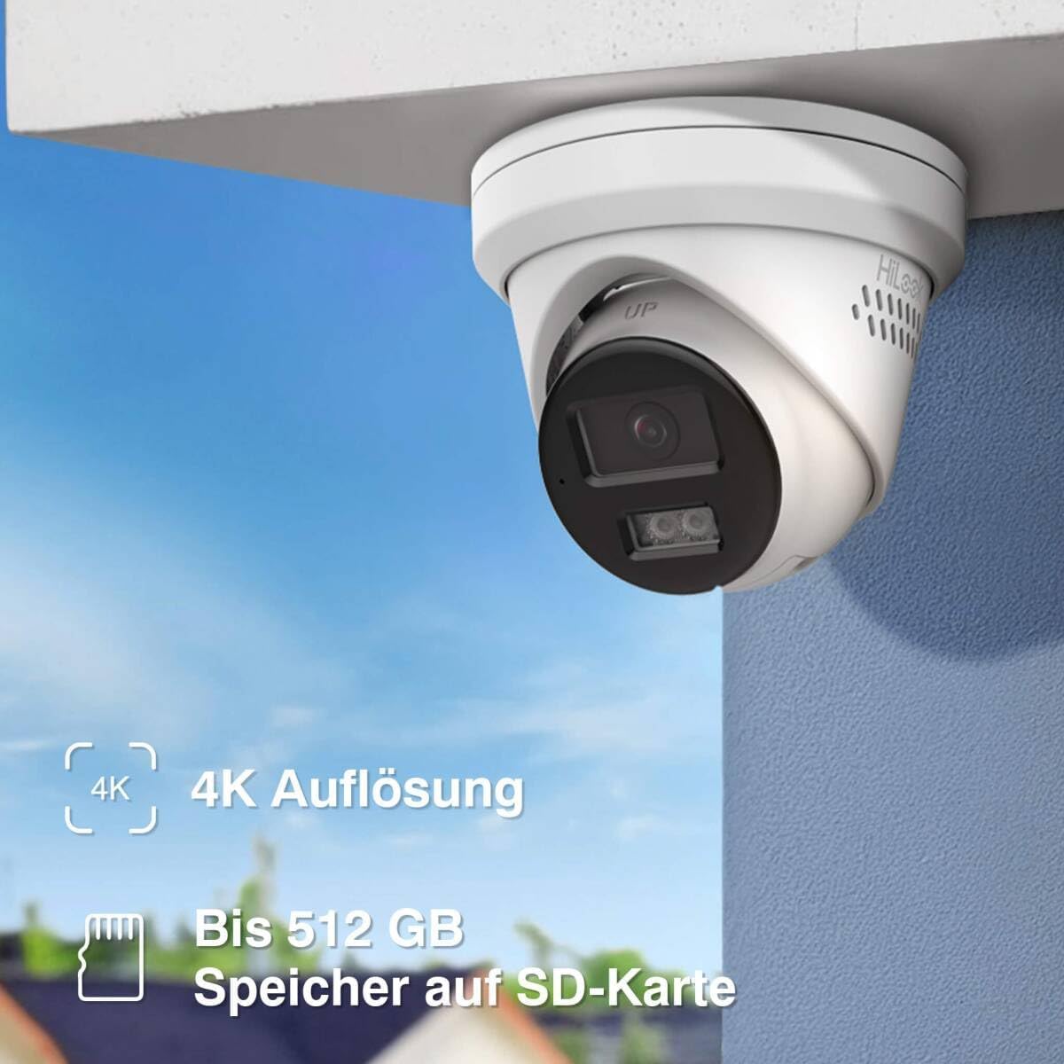 HiLook PoE Kamera Set – 4× 6MP Dome, Farb-/IR-Nachtsicht, KI-Erkennung, SD-Slot, 8CH 4K NVR mit 2TB, App-Steuerung, für Außenbereich