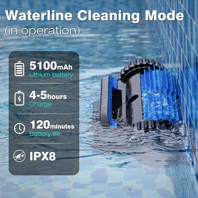 EVERCROSS BOT U8 Kabelloser Poolroboter – Boden-, Wand- & Wasserlinienreinigung, 120 Min Laufzeit, bis 200 m²