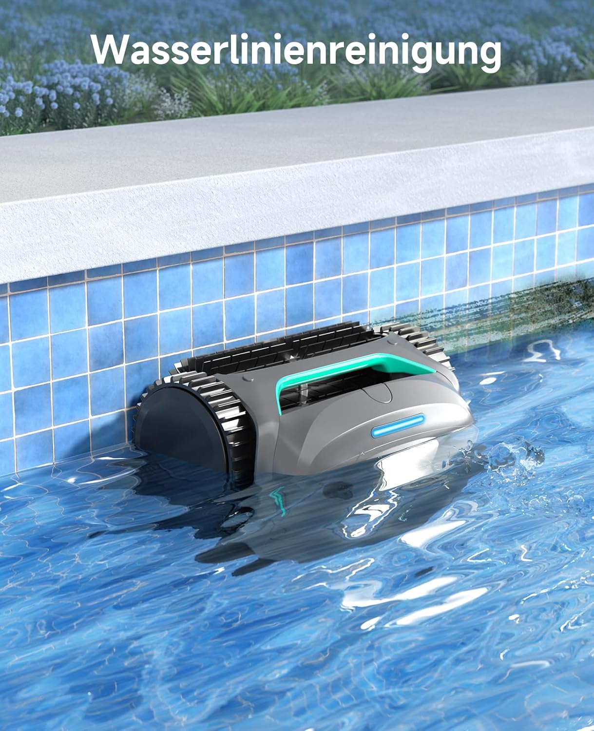WYBOT C2 Poolroboter Akku Boden und Wand für Einbaupools bis 150㎡, Doppelfiltration, 3-Fach Motor, Starke Saugkraft, Wandkletter & Wasserlinie, 180 Min, App(Grau-Grün Grau)