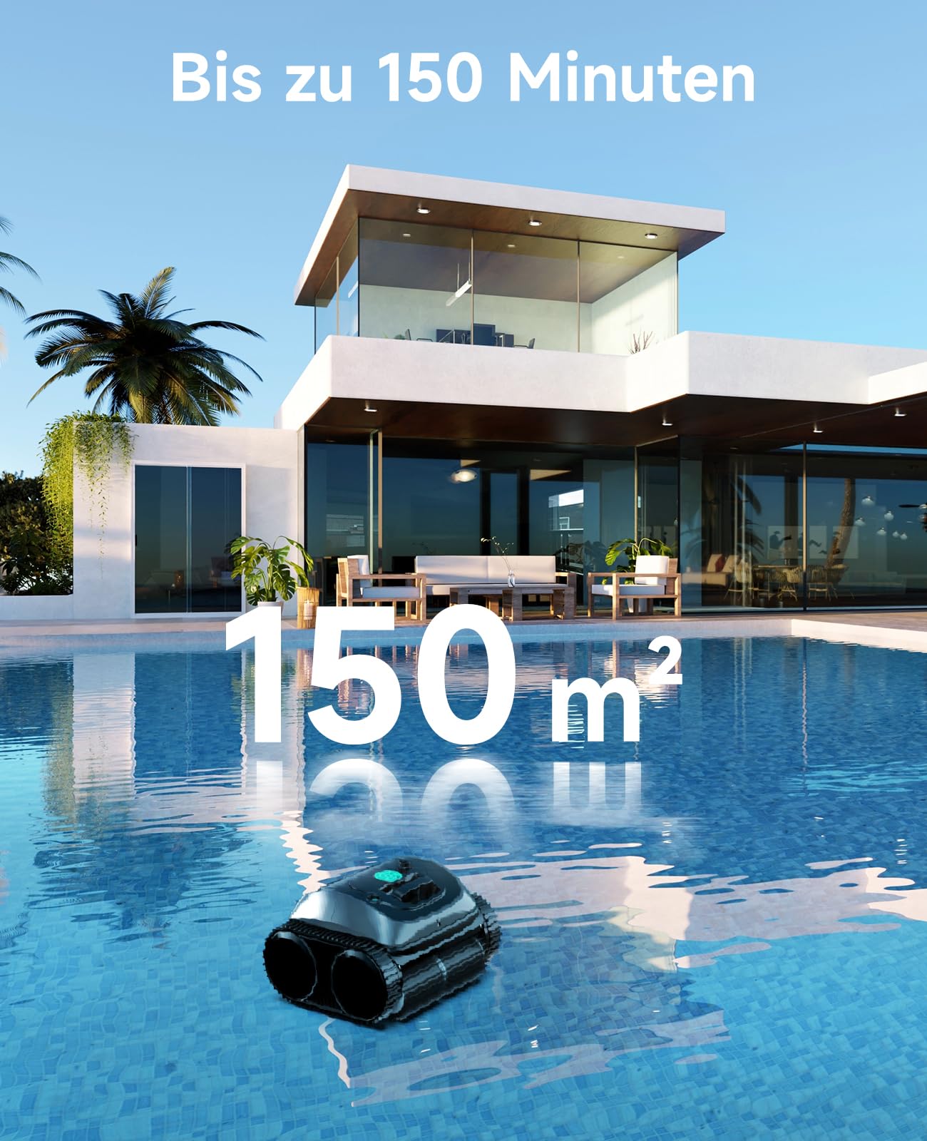 WYBOT C1 Poolroboter mit Akku, 150 Min. Kabellos Poolsauger Poolroboter Boden und Wand, Poolreiniger mit intelligenter Routenplanung, vollautomatische Boden-, Wasserlinien- & Wandreinigung, bis 150 ㎡