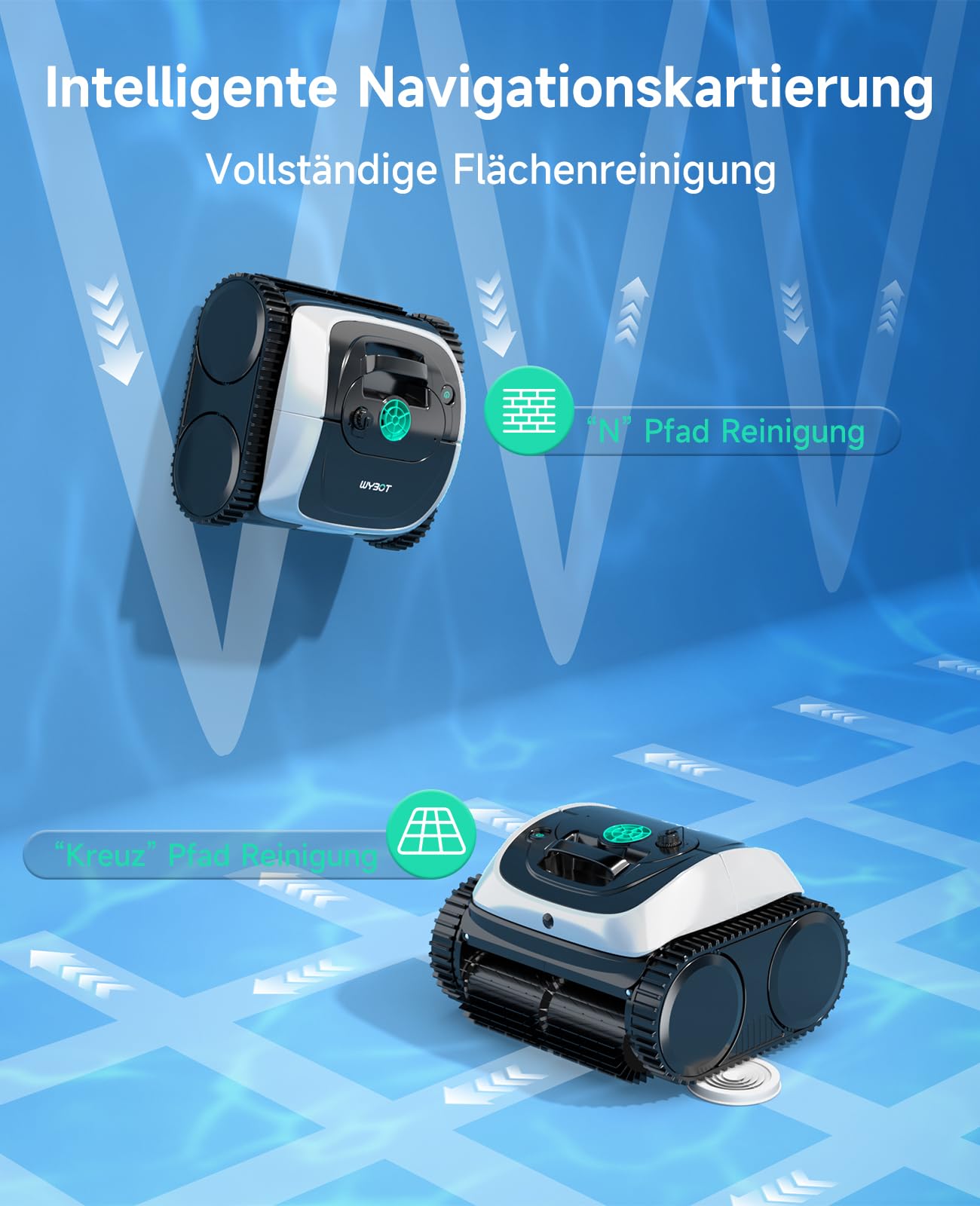 WYBOT C1 Poolroboter mit Akku, 150 Min. Kabellos Poolsauger Poolroboter Boden und Wand, Poolreiniger mit intelligenter Routenplanung, vollautomatische Boden-, Wasserlinien- & Wandreinigung, bis 150 ㎡