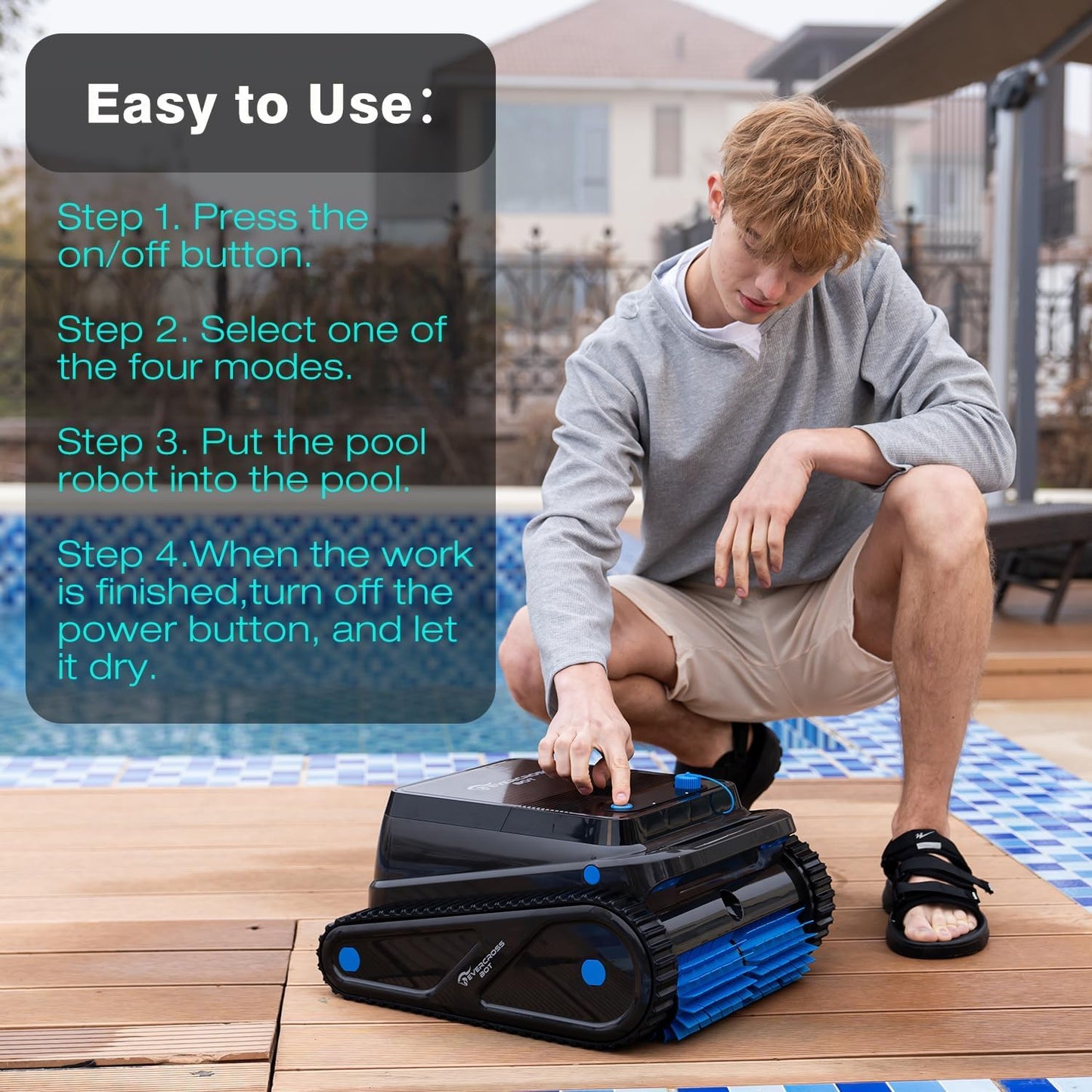 EVERCROSS BOT U8 Kabelloser Poolroboter – Boden-, Wand- & Wasserlinienreinigung, 120 Min Laufzeit, bis 200 m²