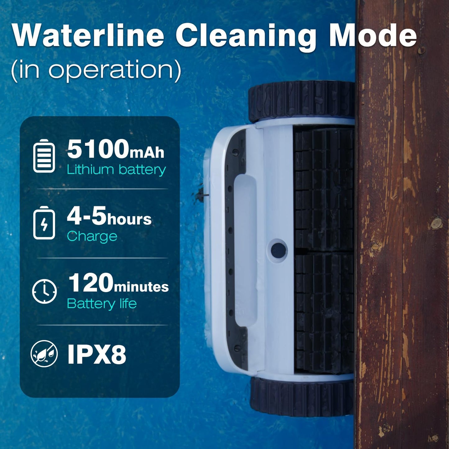 EVERCROSS BOT U8 Kabelloser Poolroboter – Boden-, Wand- & Wasserlinienreinigung, 120 Min Laufzeit, bis 200 m²