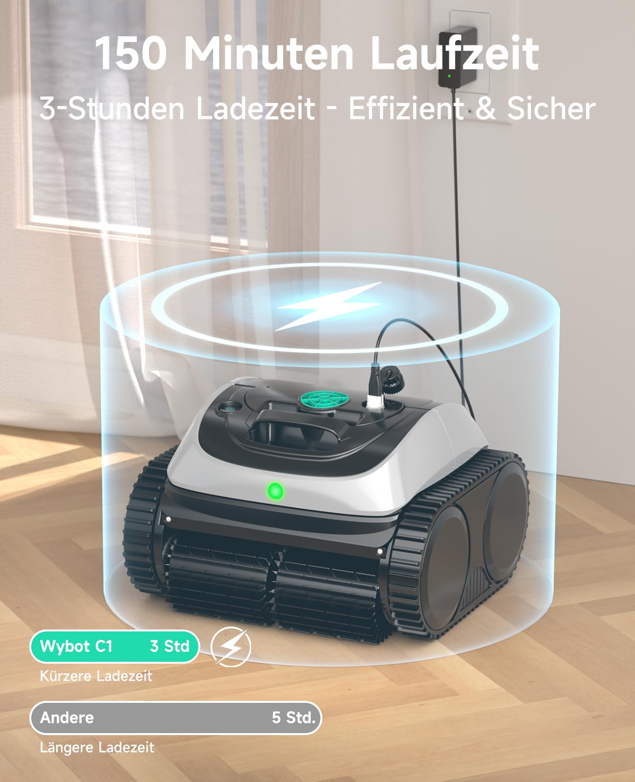WYBOT C1 Poolroboter mit Akku, 150 Min. Kabellos Poolsauger Poolroboter Boden und Wand, Poolreiniger mit intelligenter Routenplanung, vollautomatische Boden-, Wasserlinien- & Wandreinigung, bis 150 ㎡