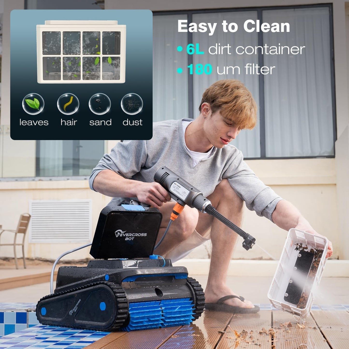 EVERCROSS BOT U8 Kabelloser Poolroboter – Boden-, Wand- & Wasserlinienreinigung, 120 Min Laufzeit, bis 200 m²
