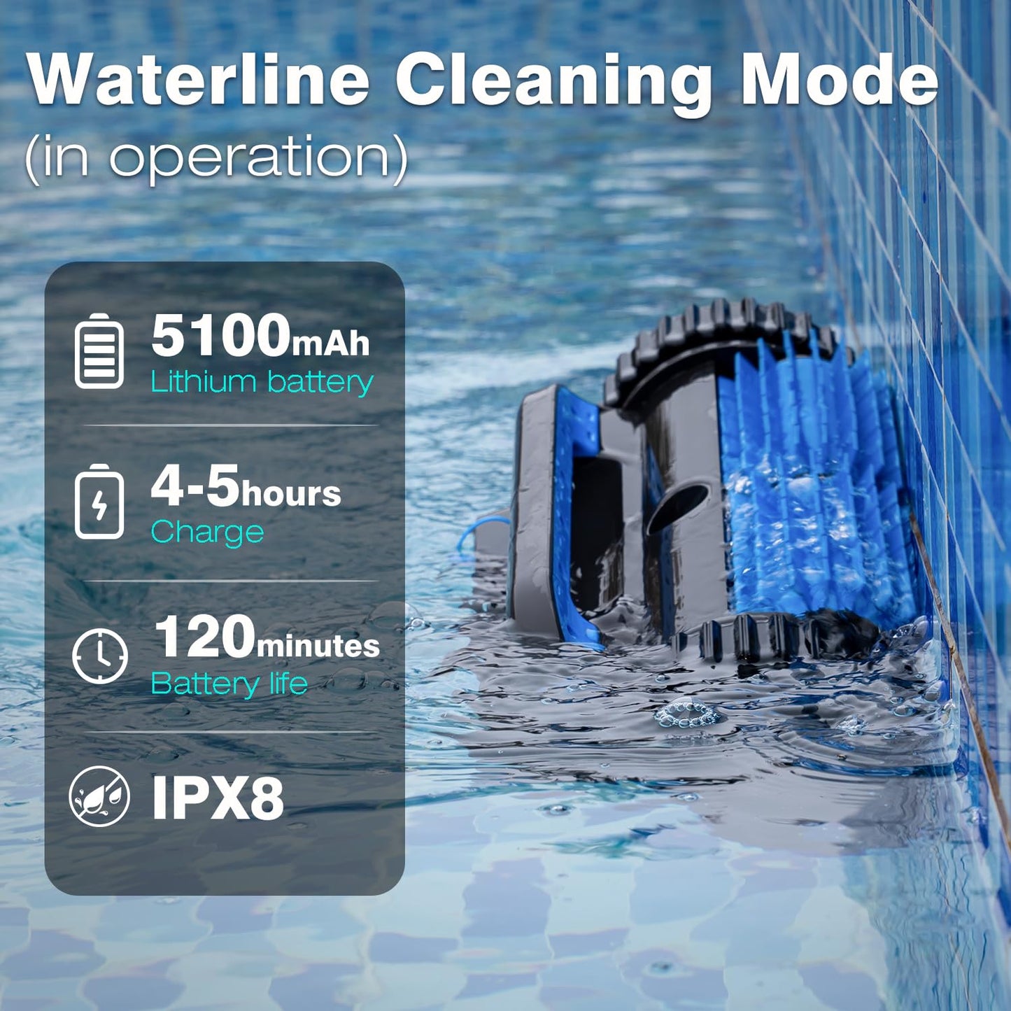 EVERCROSS BOT U8 Kabelloser Poolroboter – Boden-, Wand- & Wasserlinienreinigung, 120 Min Laufzeit, bis 200 m²