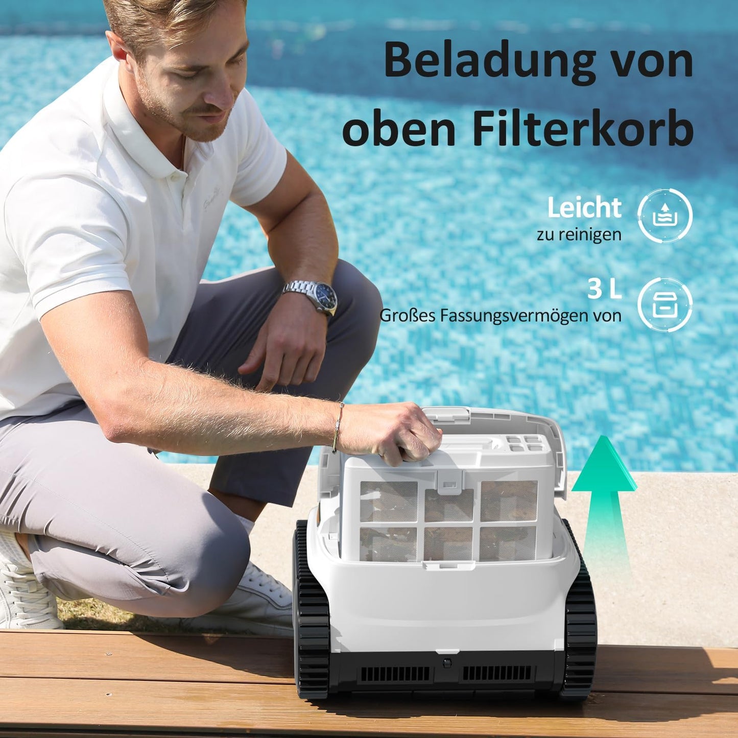 WYBOT C2 Vision AI Kamera Kabelloser poolroboter mit Akku, poolroboter Boden und Wand, Zweischicht-Filterung, leistungsstarke Absaugung, für Eingelassene Pools bis zu 180㎡(Schwarz Grün)
