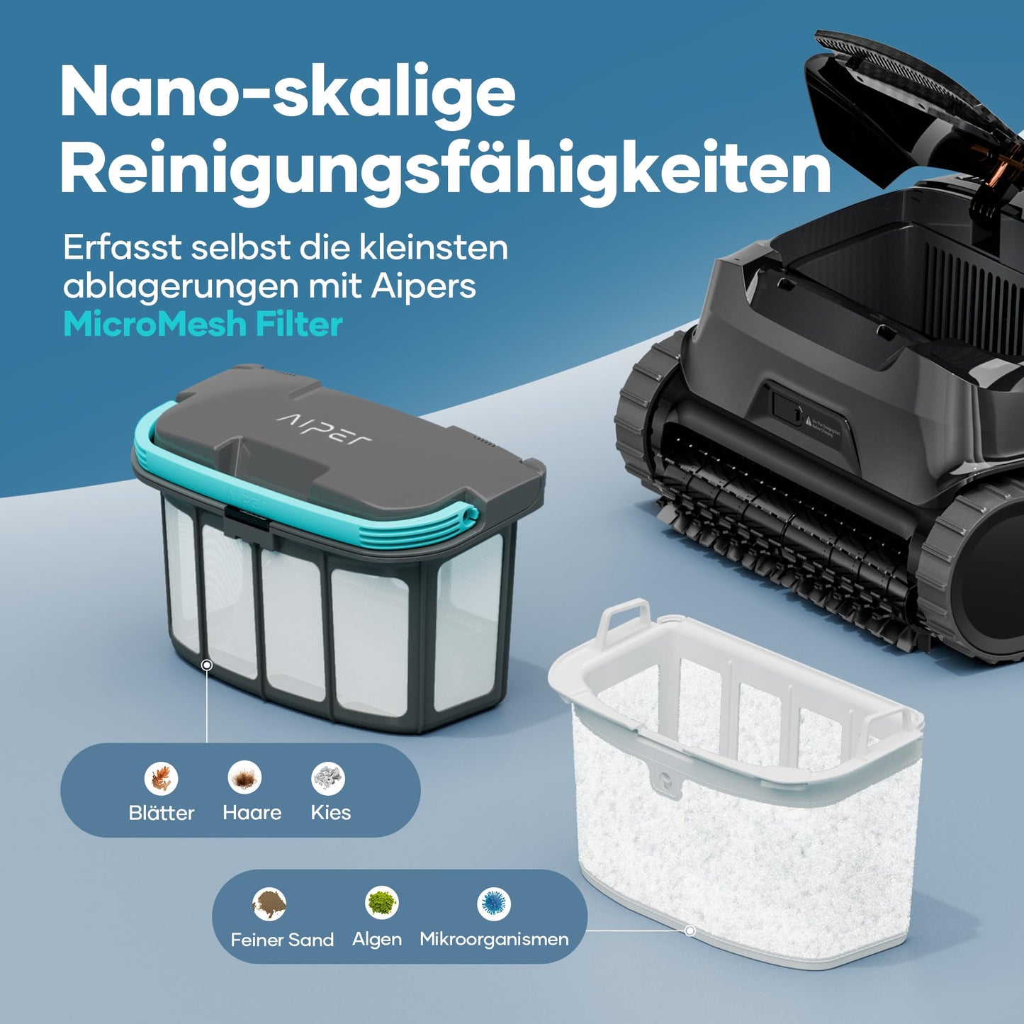 AIPER Scuba X1 Upgrade Poolroboter – 3 µm Doppelfilter, 25200 LPH, Boden-, Wand- & Wasserlinienreinigung, bis 200 m²