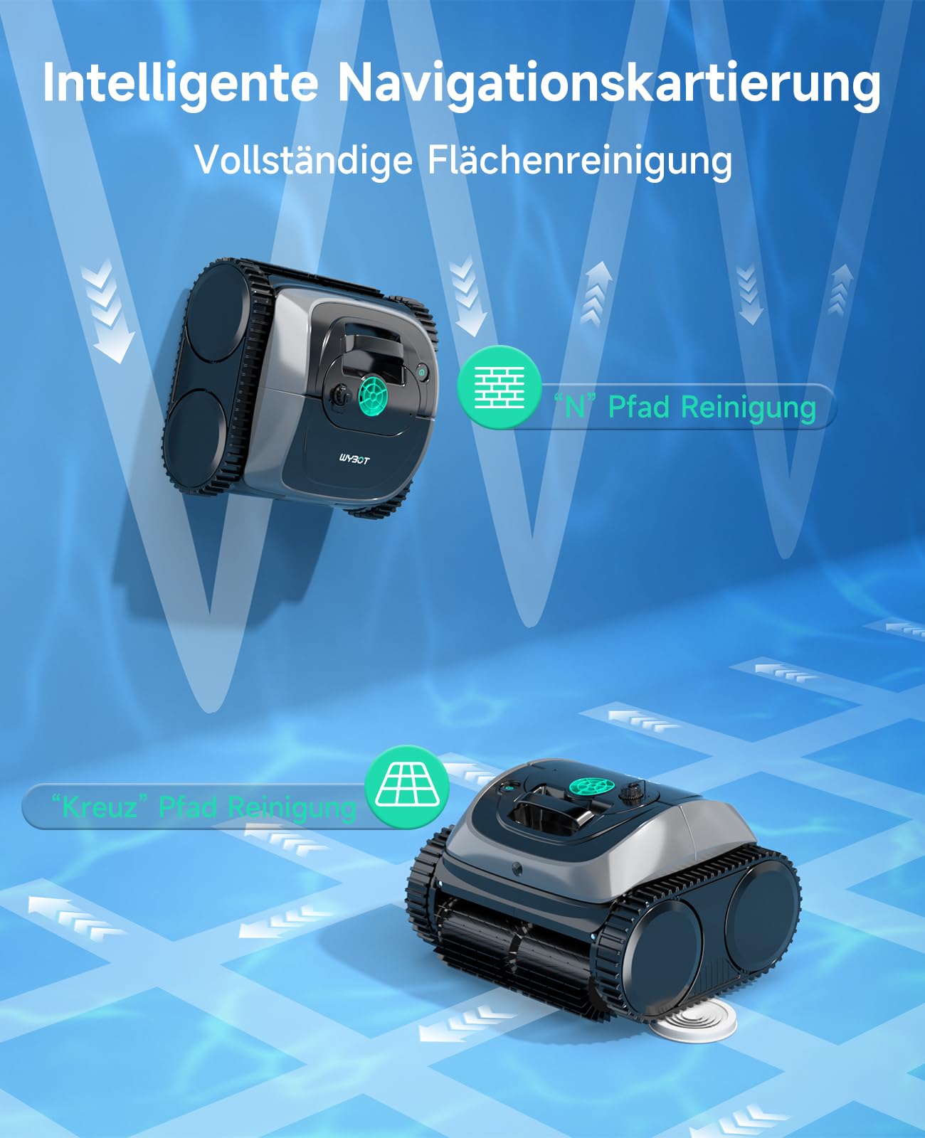 WYBOT C1 Poolroboter mit Akku, 150 Min. Kabellos Poolsauger Poolroboter Boden und Wand, Poolreiniger mit intelligenter Routenplanung, vollautomatische Boden-, Wasserlinien- & Wandreinigung, bis 150 ㎡