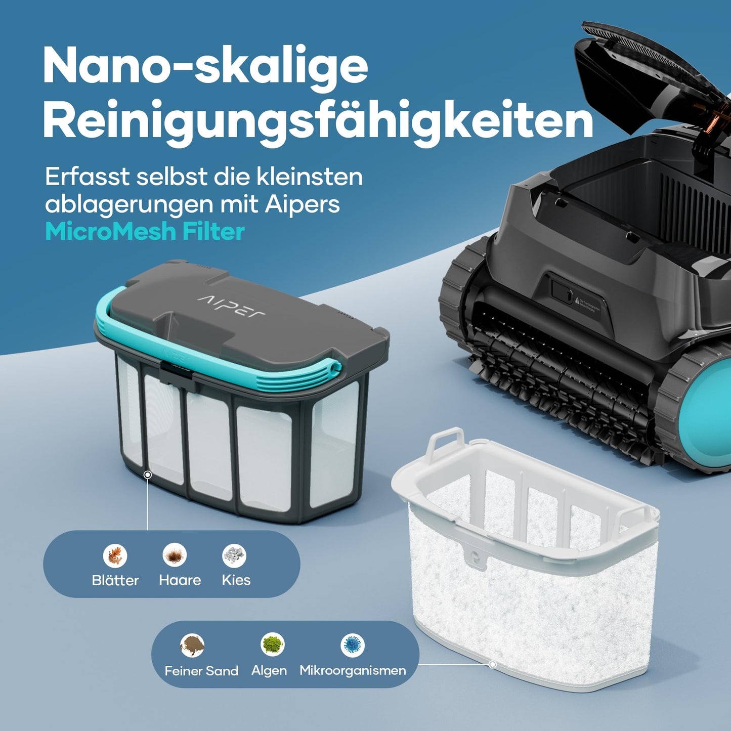 AIPER Scuba X1 Poolroboter mit App – 25200 LPH, 3 µm Feinfiltersystem, Boden-, Wand- & Wasserlinienreinigung, Kabellos