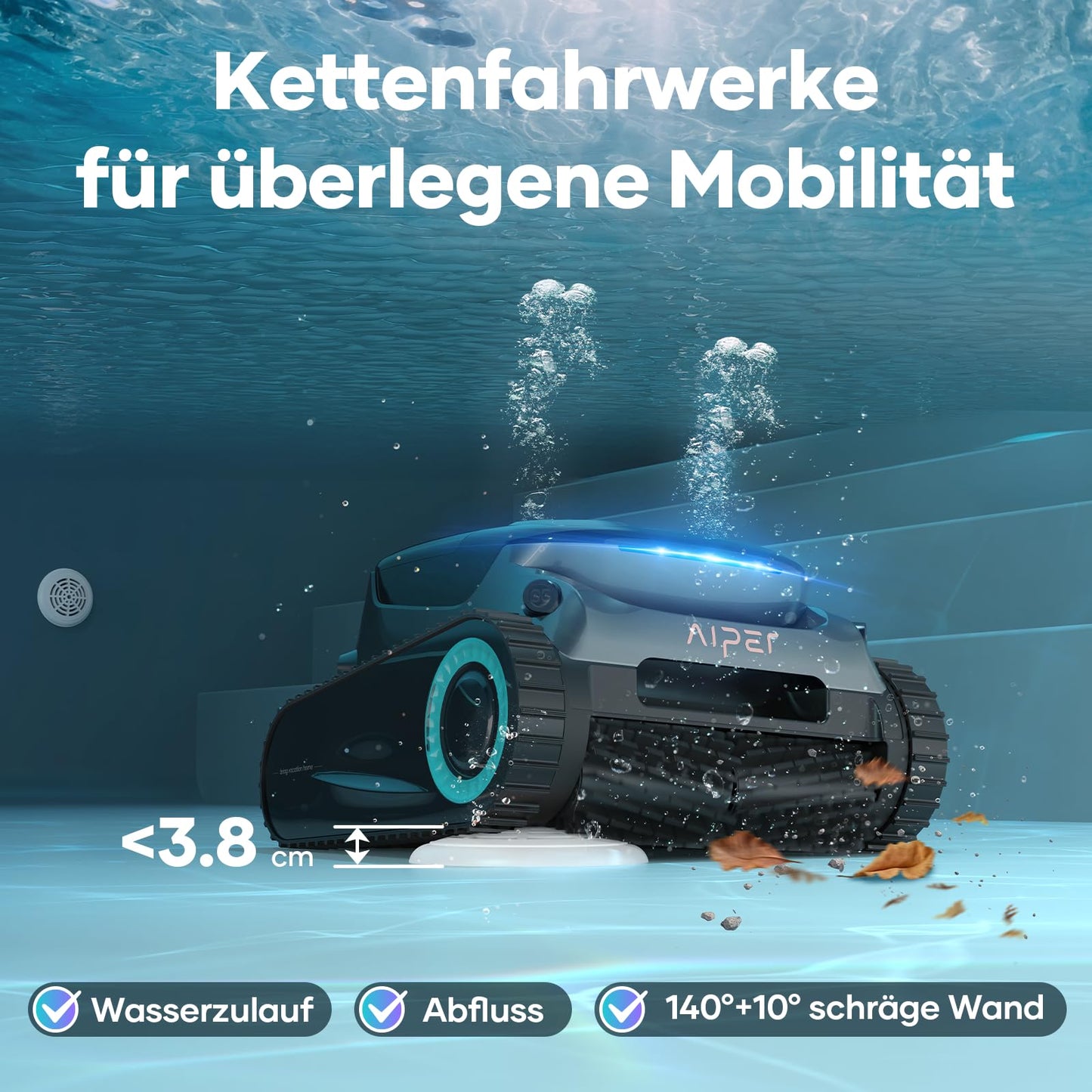 AIPER Scuba S1 Pro Pool Robot Floor and Wall with App 2025, Horizontal Waterline Cleaning, 360° Particulate Filtration, 180 Minutes Running Time, Ideal for Recessed Pools up to 200 ㎡