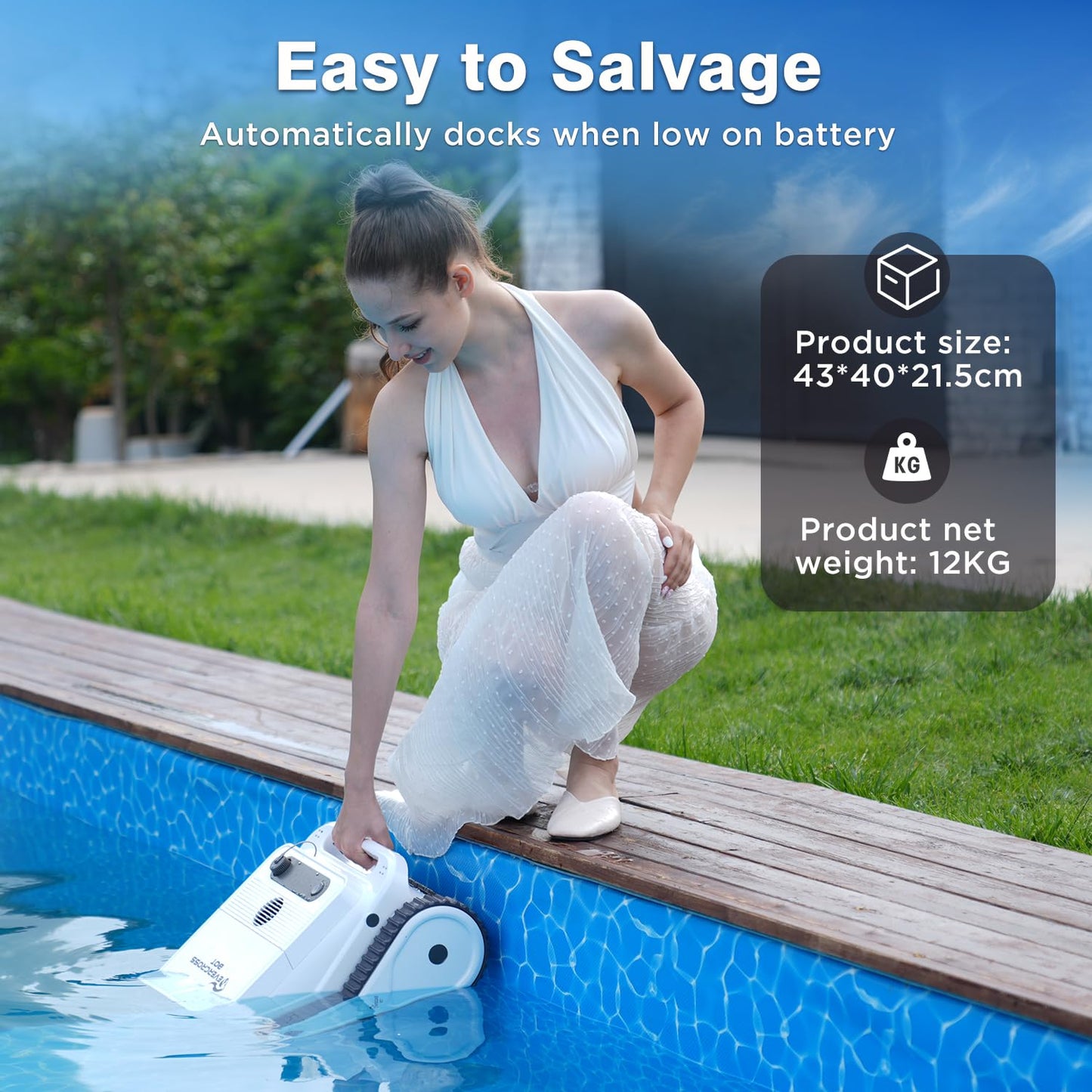 EVERCROSS BOT U8 Kabelloser Poolroboter – Boden-, Wand- & Wasserlinienreinigung, 120 Min Laufzeit, bis 200 m²