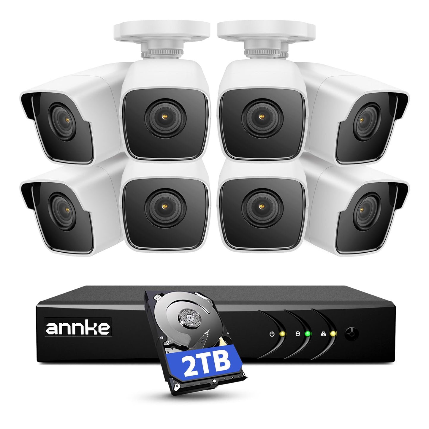 ANNKE 5MP Kamera Set – 8× Innenkameras, 3K Lite 8CH DVR mit 2TB, Personen-/Fahrzeugerkennung, IP67, 30 m EXIR Nachtsicht, Fernzugriff