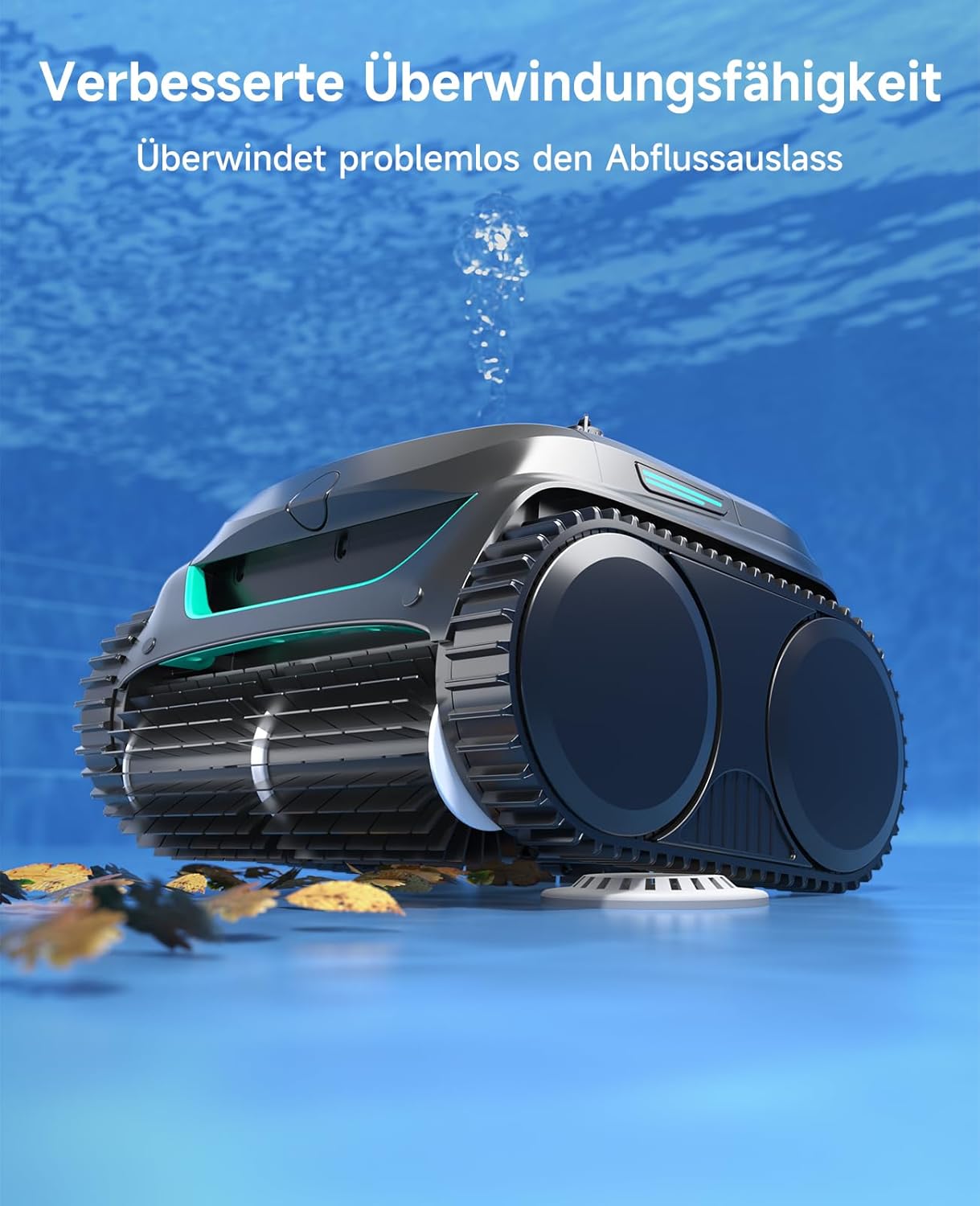 WYBOT C2 Poolroboter Akku Boden und Wand für Einbaupools bis 150㎡, Doppelfiltration, 3-Fach Motor, Starke Saugkraft, Wandkletter & Wasserlinie, 180 Min, App(Grau-Grün Grau)