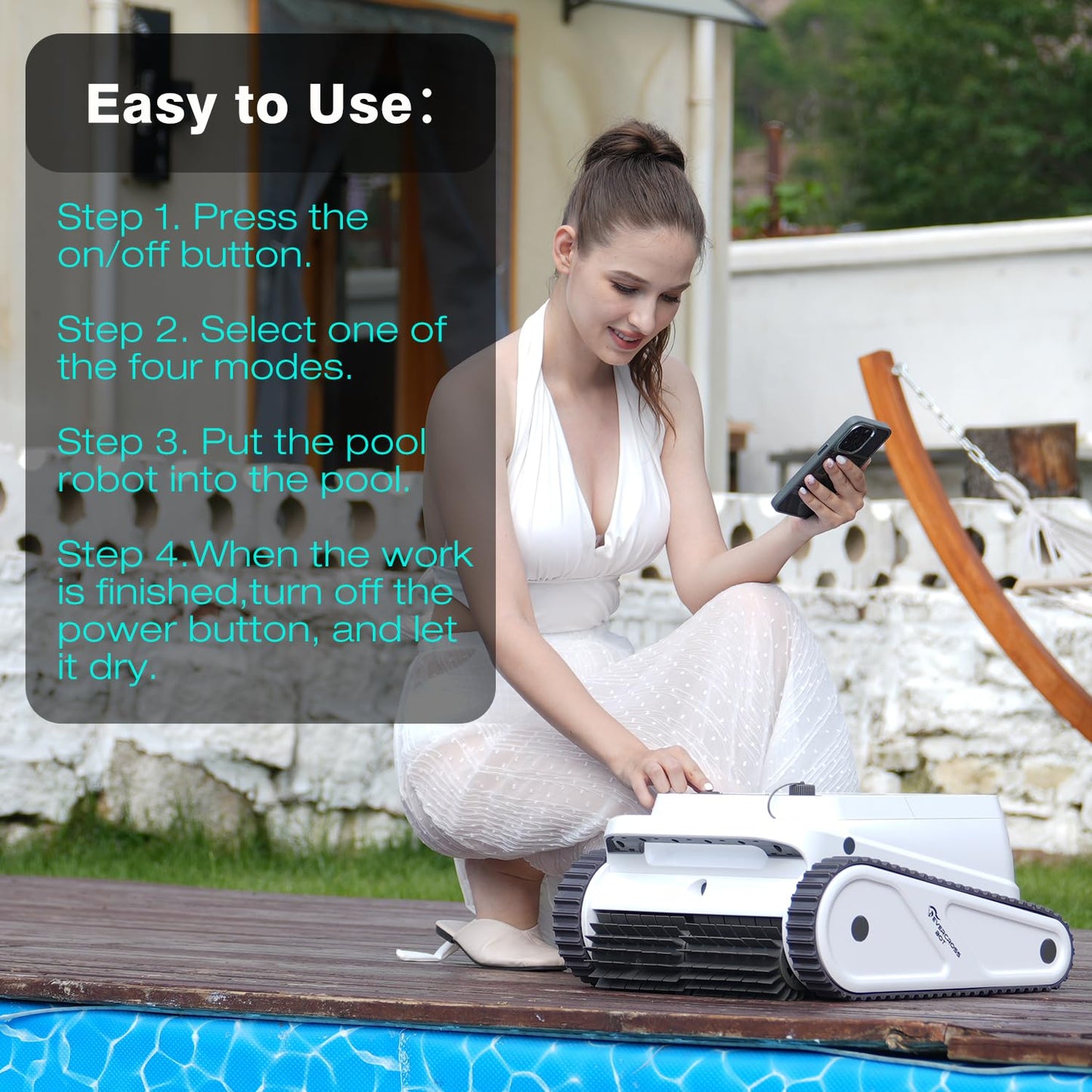 EVERCROSS BOT U8 Kabelloser Poolroboter – Boden-, Wand- & Wasserlinienreinigung, 120 Min Laufzeit, bis 200 m²
