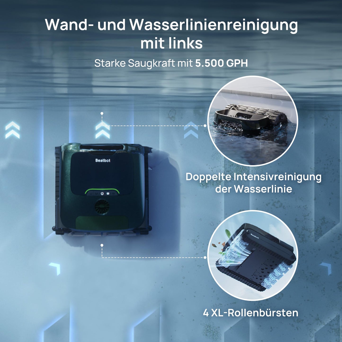 Beatbot AquaSense 2 Pro Pool Robot, Pool Vacuum Cleaner Design for Cleaning Floor, Wall, Surfaces and Clarifies Water, Floats on Water Surface After Cleaning, Smart Navigation, Pools up to 360 m²