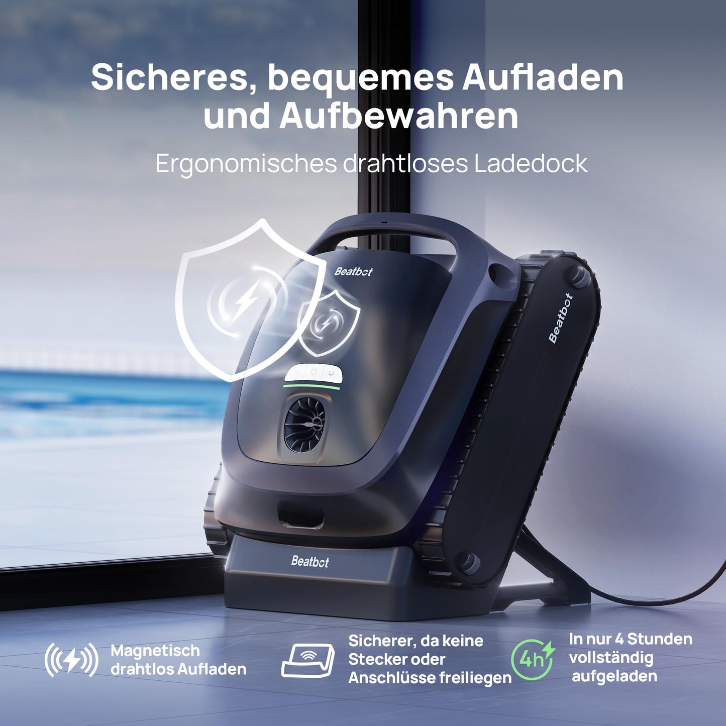 Beatbot AquaSense 2 Poolroboter, Akku Poolsauger mit Oberflächen-Parkfunktion, Poolreiniger Boden und Wand, Doppelte Reinigung der Wasserlinie, für Pools bis zu 300 m²