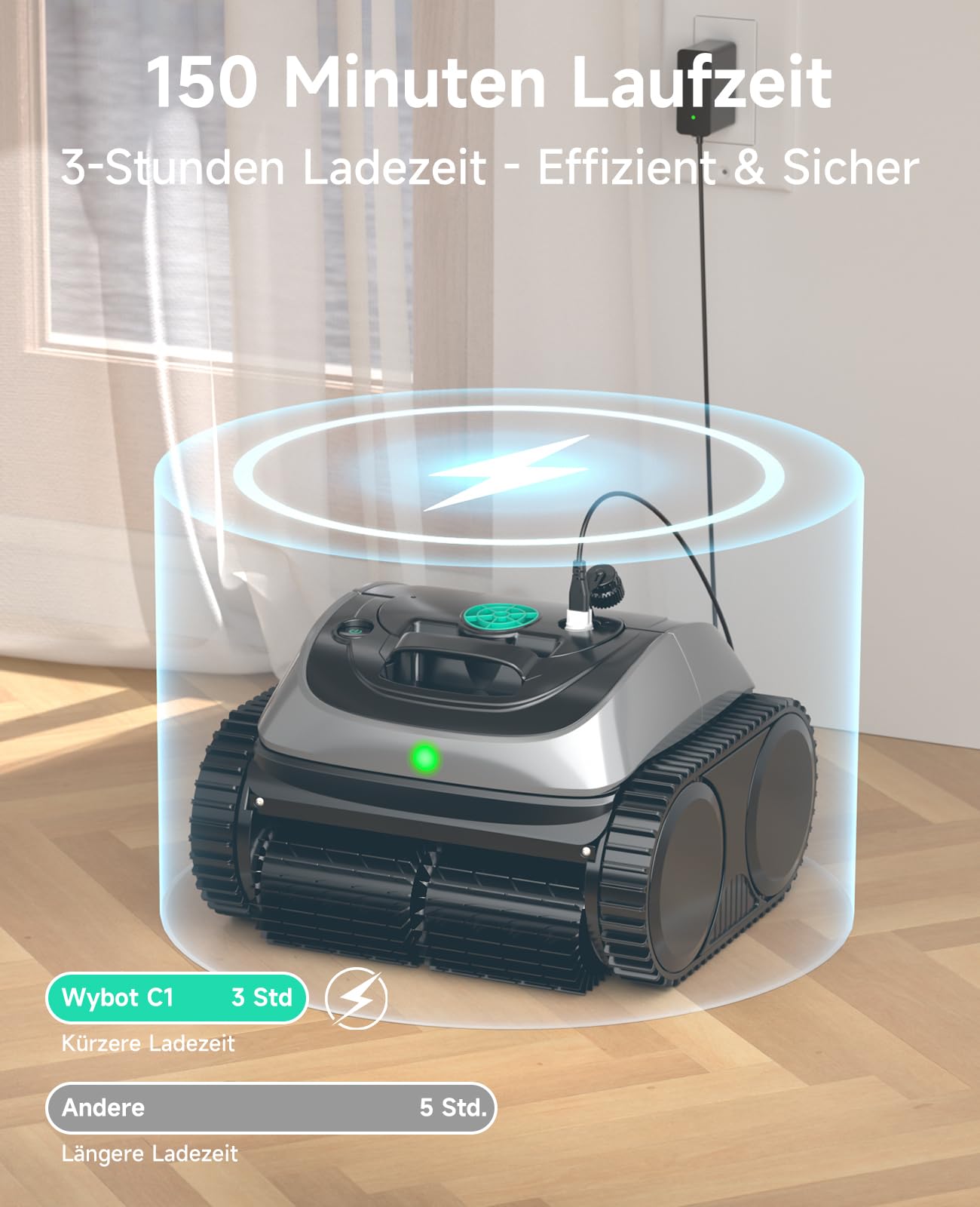 WYBOT C1 Poolroboter mit Akku, 150 Min. Kabellos Poolsauger Poolroboter Boden und Wand, Poolreiniger mit intelligenter Routenplanung, vollautomatische Boden-, Wasserlinien- & Wandreinigung, bis 150 ㎡