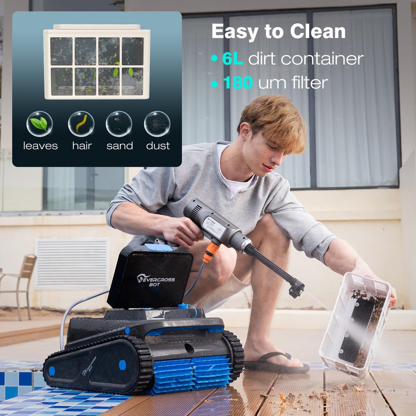 EVERCROSS BOT U8 Kabelloser Poolroboter – Boden-, Wand- & Wasserlinienreinigung, 120 Min Laufzeit, bis 200 m²