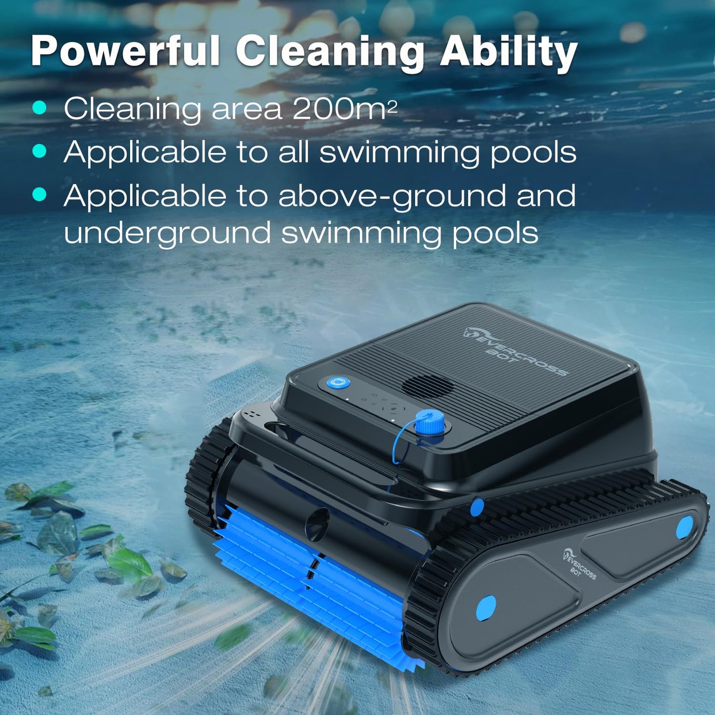 EVERCROSS BOT U8 Kabelloser Poolroboter – Boden-, Wand- & Wasserlinienreinigung, 120 Min Laufzeit, bis 200 m²