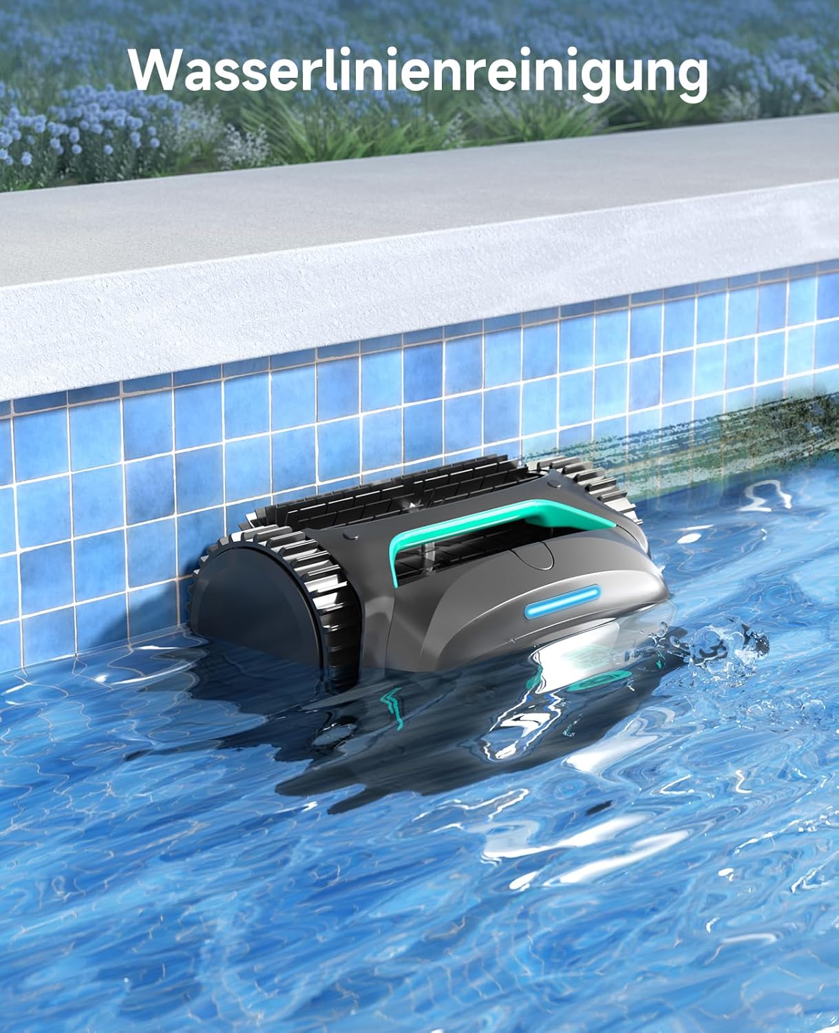 WYBOT C2 Poolroboter Akku Boden und Wand für Einbaupools bis 150㎡, Doppelfiltration, 3-Fach Motor, Starke Saugkraft, Wandkletter & Wasserlinie, 180 Min, App(Grau-Grün Grau)