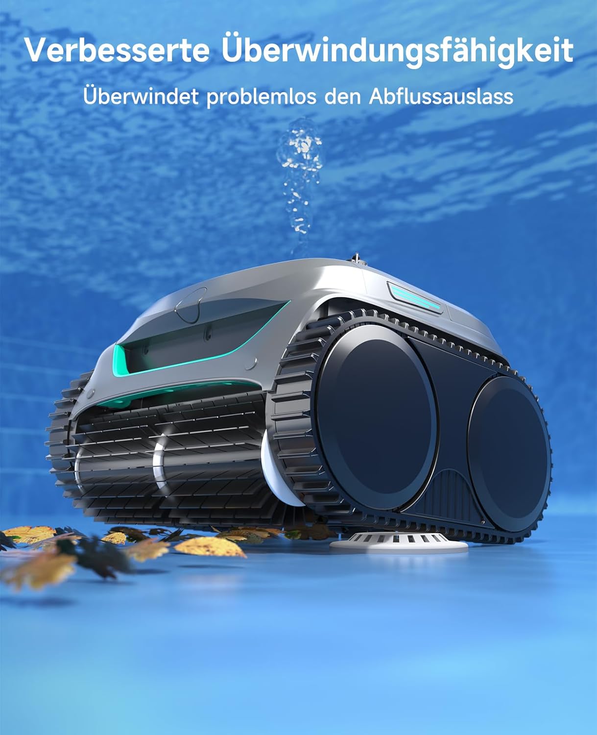 WYBOT C2 Poolroboter Akku Boden und Wand für Einbaupools bis 150㎡, Doppelfiltration, 3-Fach Motor, Starke Saugkraft, Wandkletter & Wasserlinie, 180 Min, App(Grau-Grün Grau)