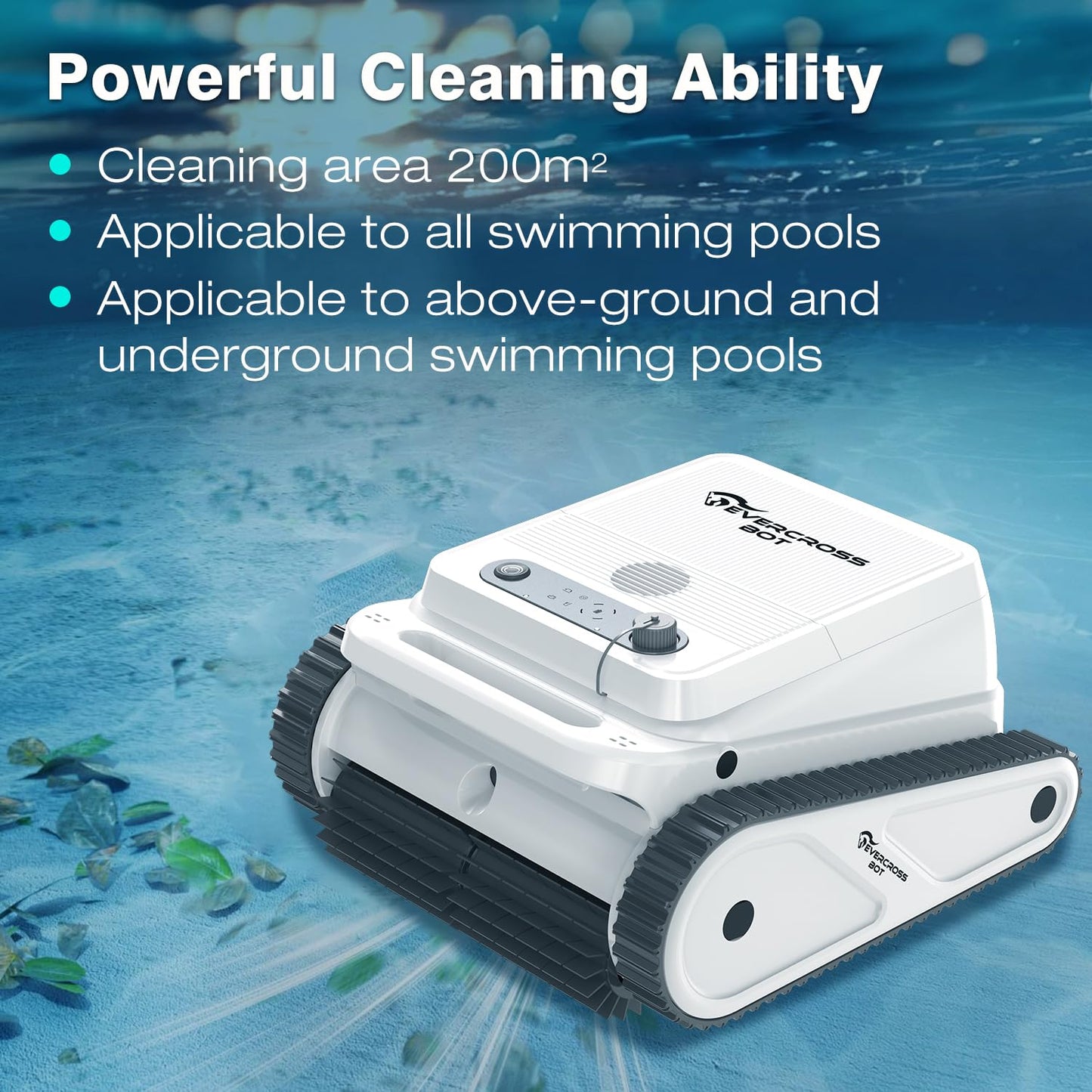 EVERCROSS BOT U8 Kabelloser Poolroboter – Boden-, Wand- & Wasserlinienreinigung, 120 Min Laufzeit, bis 200 m²