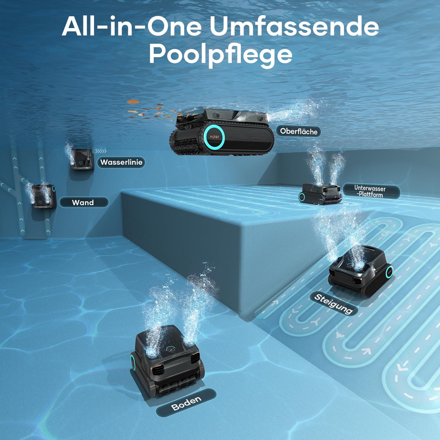 AIPER Scuba X1 Pro Max Pool Robot Floor and Wall, 360° Mapping, Adaptive Route Planning, Water Line, 32000 LPH Power, All-in-One Pool Cleaner Battery for All Recessed Pools up to 300 ㎡