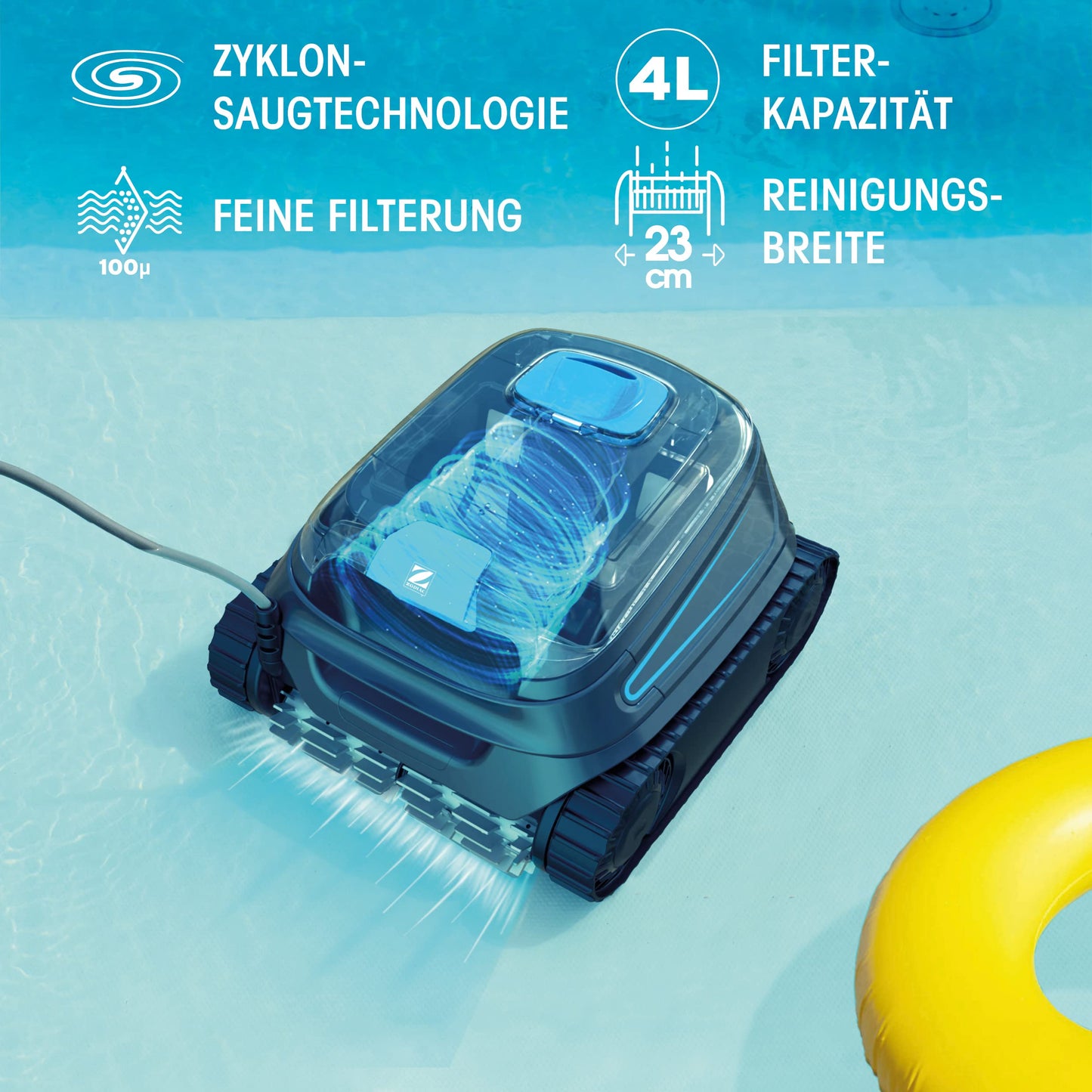 Zodiac CNX 10 Automatic Pool Robot for up to 9 x 4 m, Cleans Floor, Walls and Waterline. Cyclone Suction Technology, Agile Movement. Includes 15 m Cable and Fine Filter