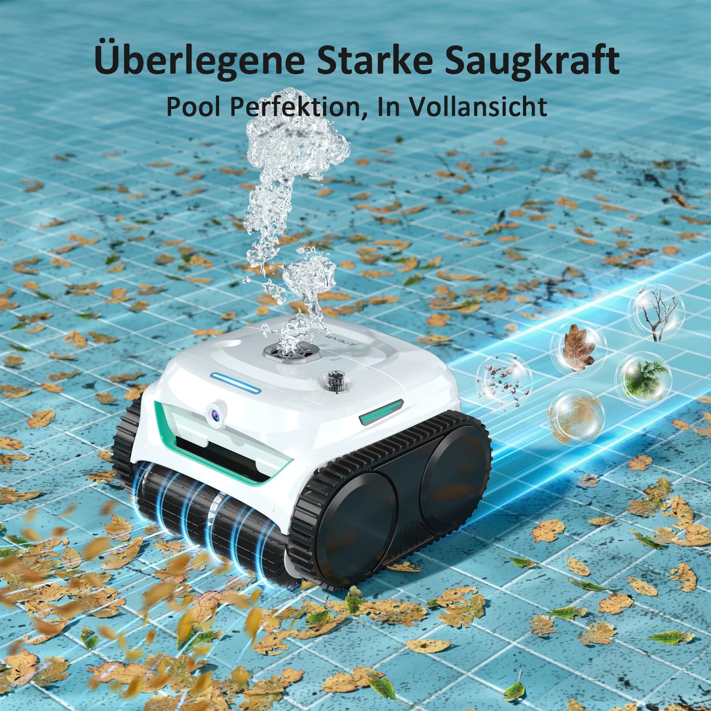 WYBOT C2 Vision AI Kamera Kabelloser poolroboter mit Akku, poolroboter Boden und Wand, Zweischicht-Filterung, leistungsstarke Absaugung, für Eingelassene Pools bis zu 180㎡(Schwarz Grün)