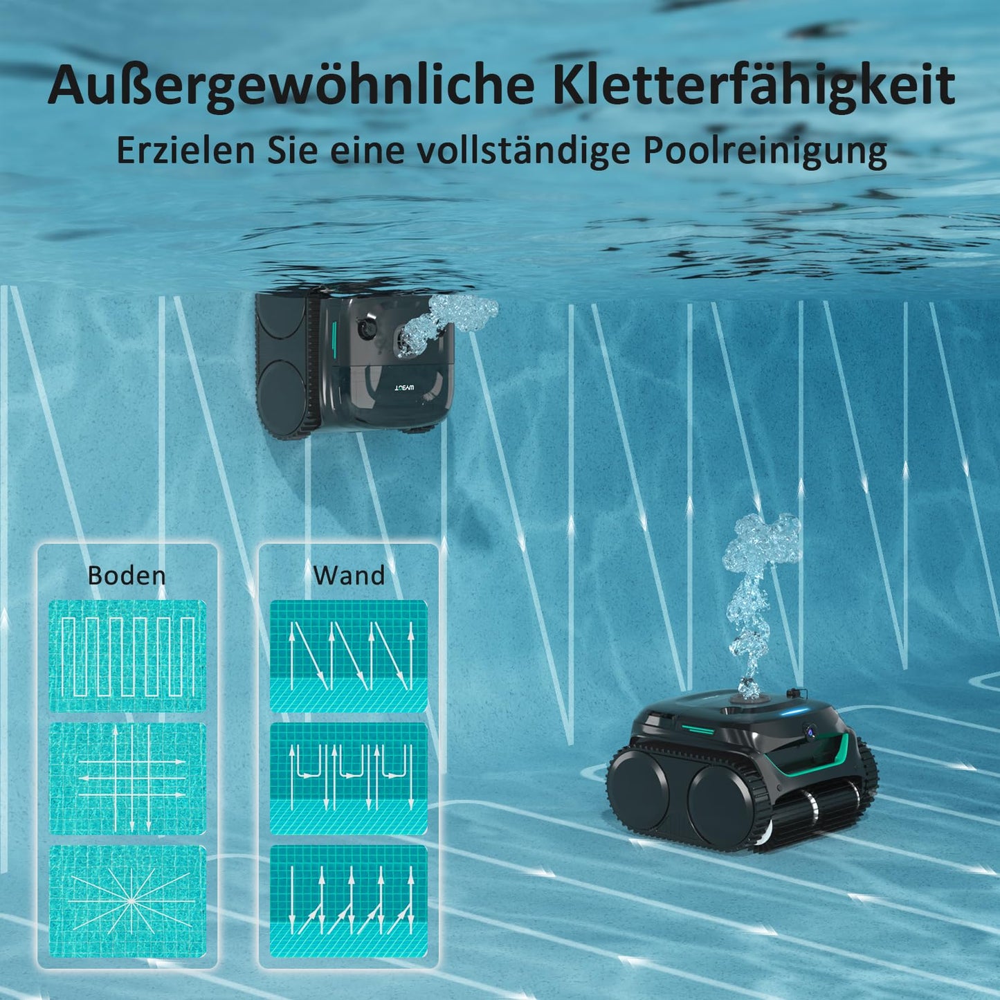 WYBOT C2 Vision AI Kamera Kabelloser poolroboter mit Akku, poolroboter Boden und Wand, Zweischicht-Filterung, leistungsstarke Absaugung, für Eingelassene Pools bis zu 180㎡(Schwarz Grün)