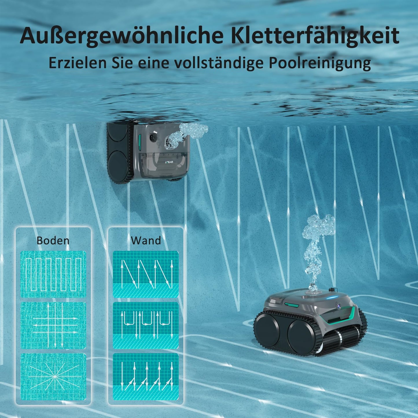WYBOT C2 Vision AI Kamera Kabelloser poolroboter mit Akku, poolroboter Boden und Wand, Zweischicht-Filterung, leistungsstarke Absaugung, für Eingelassene Pools bis zu 180㎡(Schwarz Grün)