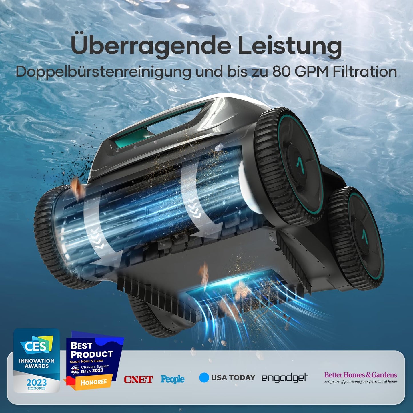 AIPER ZT6002 Kabelloser Poolroboter – Quad-Motor, WavePath, 3 Modi, 18500 LPH, für Boden & Wand bis 150 m²