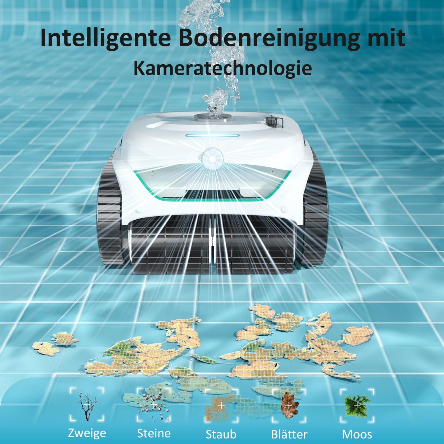 WYBOT C2 Vision AI Kamera Kabelloser poolroboter mit Akku, poolroboter Boden und Wand, Zweischicht-Filterung, leistungsstarke Absaugung, für Eingelassene Pools bis zu 180㎡(Schwarz Grün)