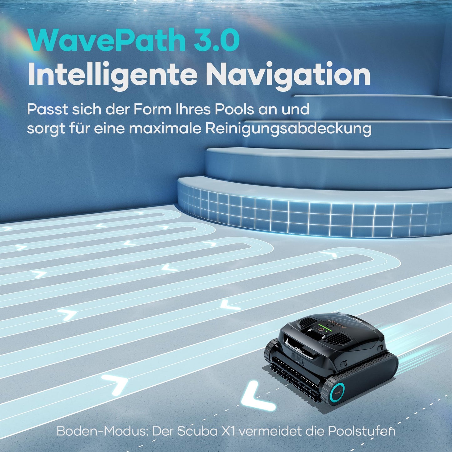 AIPER Scuba X1 Upgrade Poolroboter – 3 µm Doppelfilter, 25200 LPH, Boden-, Wand- & Wasserlinienreinigung, bis 200 m²
