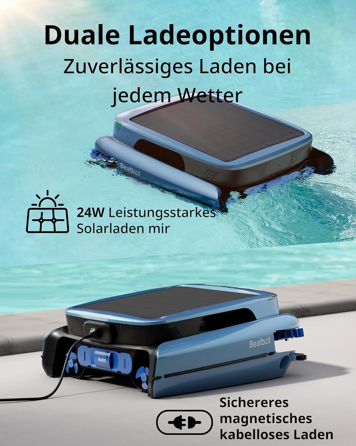 Beatbot iSkim Ultra Solar Powered Robot Pool Skimmer, Pool Cleaning Robot for Surface, Dual Charging Options, Water Clarification, Edge and Corner Cleaning, App Control, Ice Blue