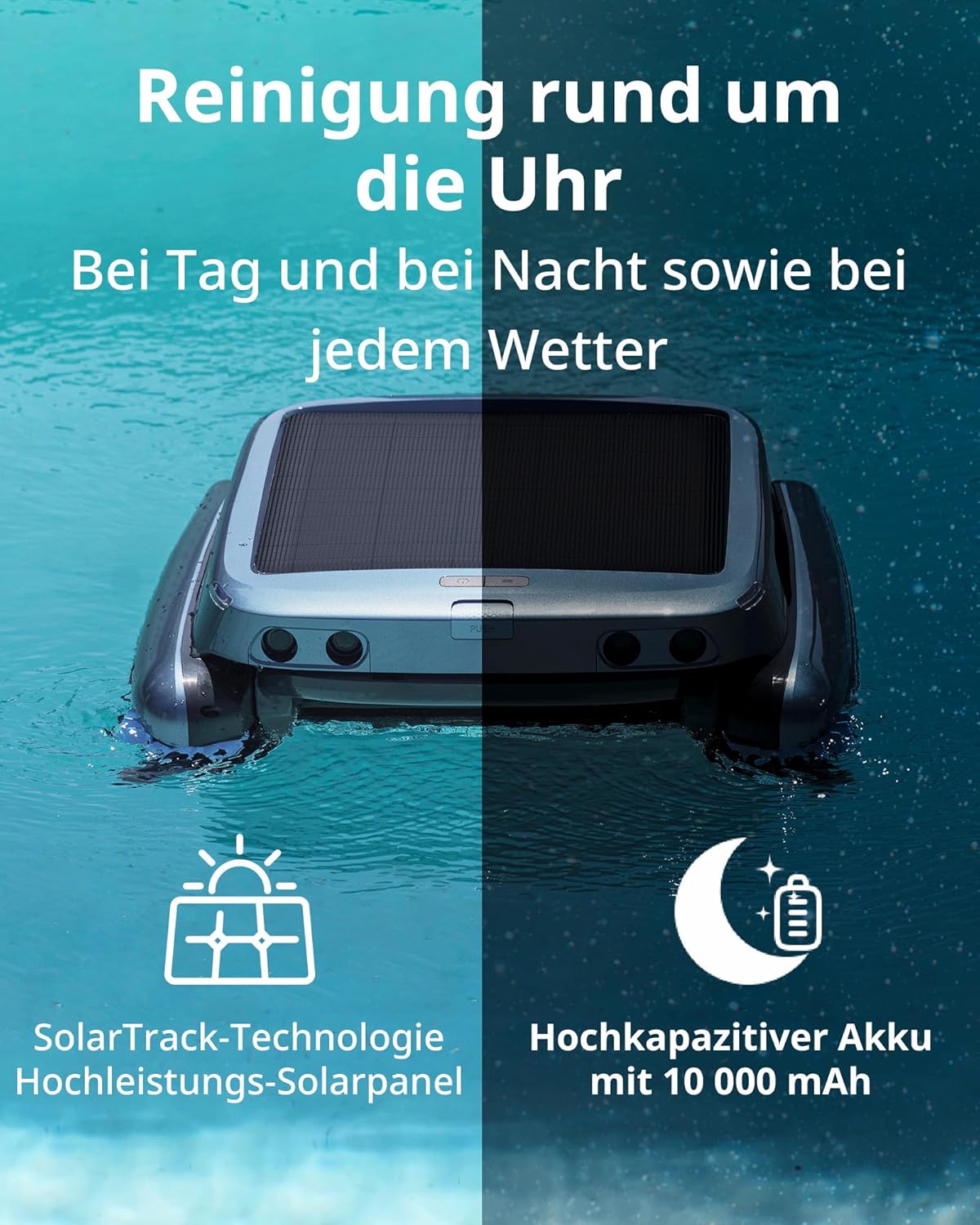 Beatbot iSkim Ultra Solar Powered Robot Pool Skimmer, Pool Cleaning Robot for Surface, Dual Charging Options, Water Clarification, Edge and Corner Cleaning, App Control, Ice Blue