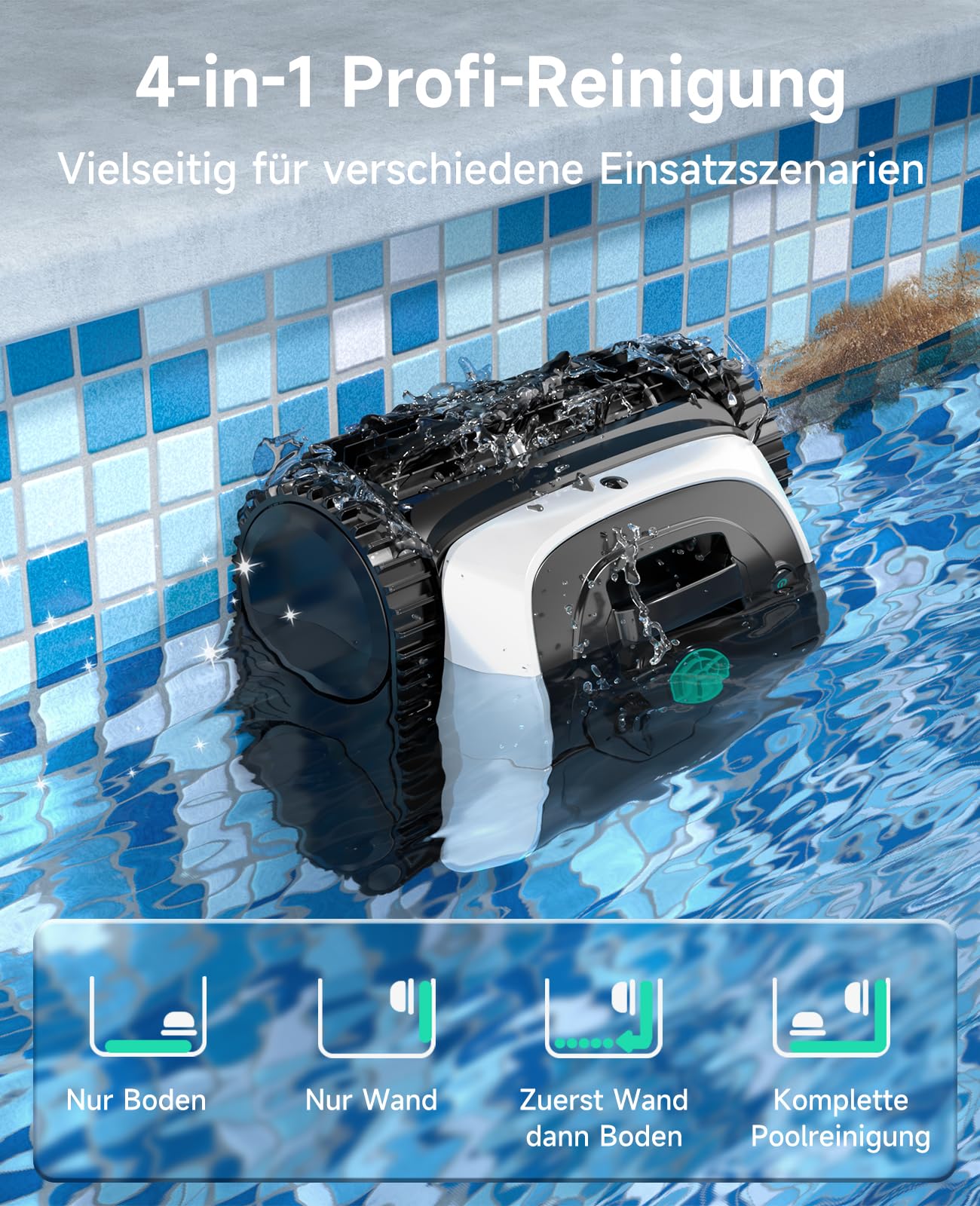 WYBOT C1 Poolroboter mit Akku, 150 Min. Kabellos Poolsauger Poolroboter Boden und Wand, Poolreiniger mit intelligenter Routenplanung, vollautomatische Boden-, Wasserlinien- & Wandreinigung, bis 150 ㎡