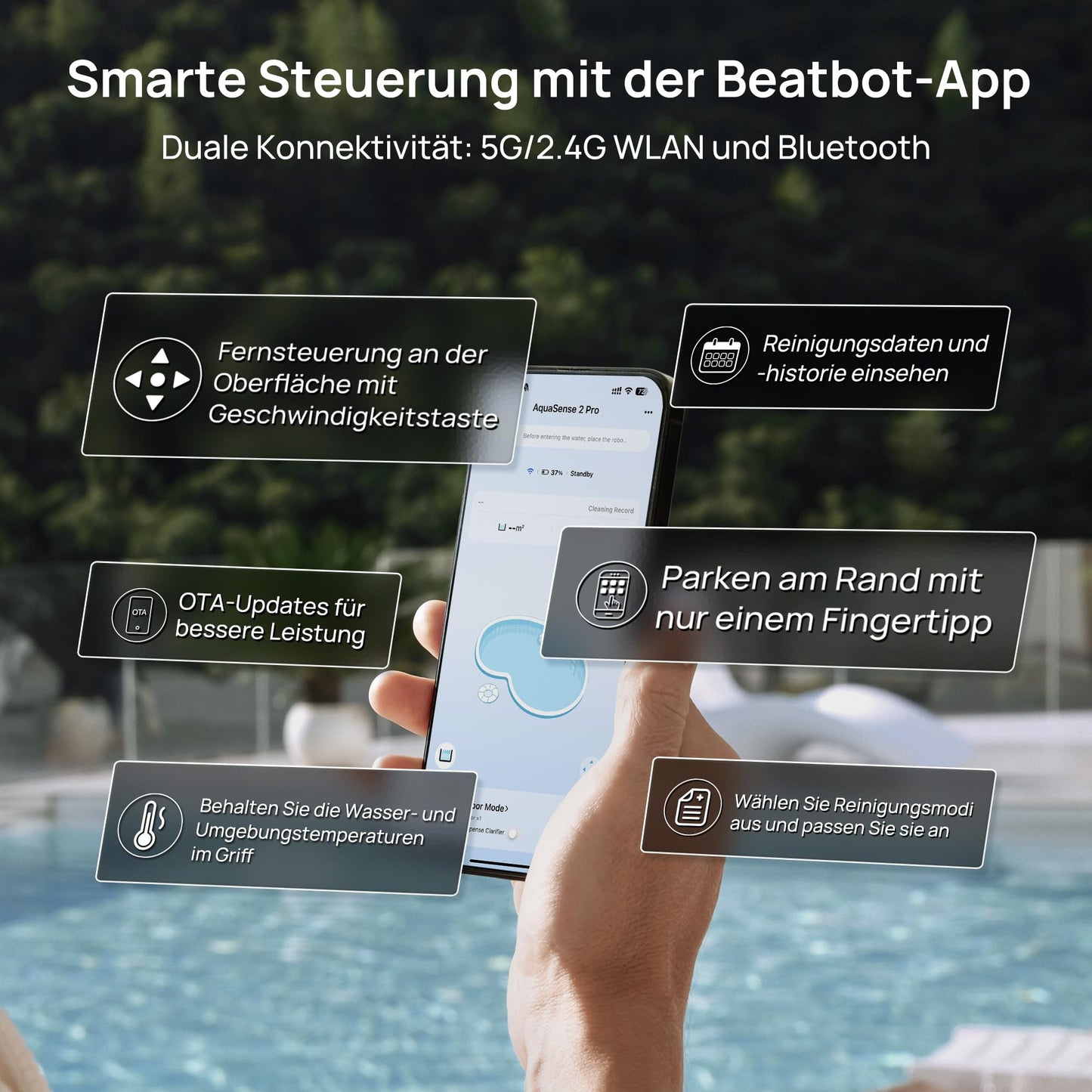 Beatbot AquaSense 2 Pro Pool Robot Set with Clarifier Set, Pool Vacuum Cleaner Design for Cleaning Floor, Wall, Surfaces and Clarifies Water, Floats on Water Surface After Cleaning
