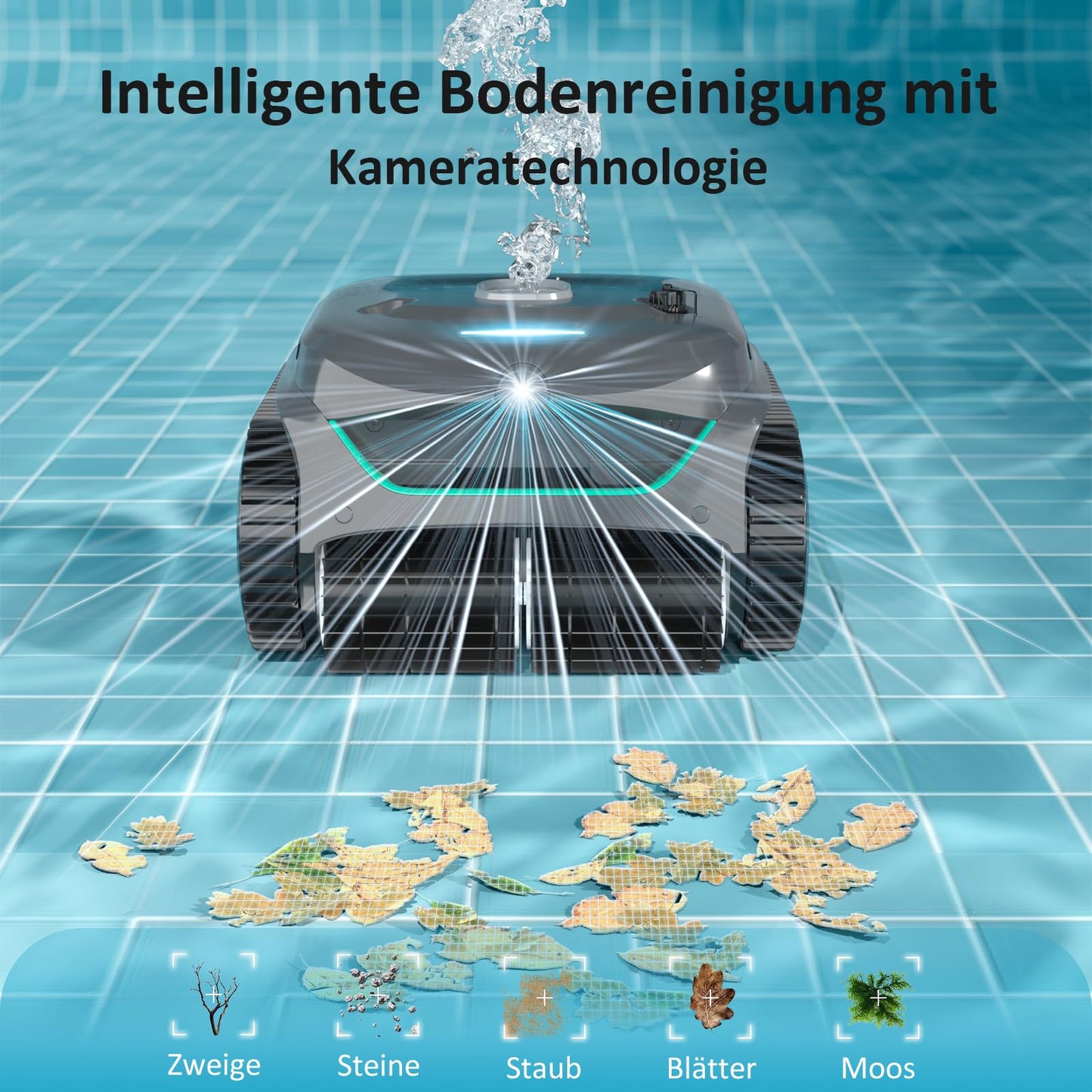 WYBOT C2 Vision AI Kamera Kabelloser poolroboter mit Akku, poolroboter Boden und Wand, Zweischicht-Filterung, leistungsstarke Absaugung, für Eingelassene Pools bis zu 180㎡(Schwarz Grün)