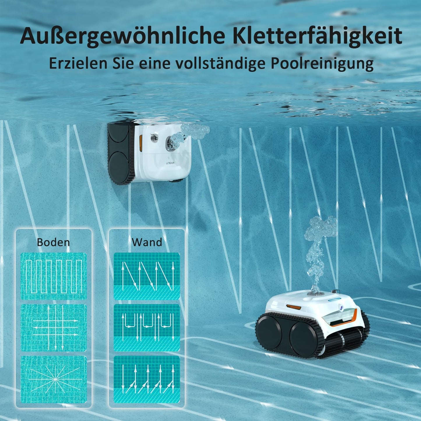 WYBOT C2 Vision AI Kamera Kabelloser poolroboter mit Akku, poolroboter Boden und Wand, Zweischicht-Filterung, leistungsstarke Absaugung, für Eingelassene Pools bis zu 180㎡(Schwarz Grün)