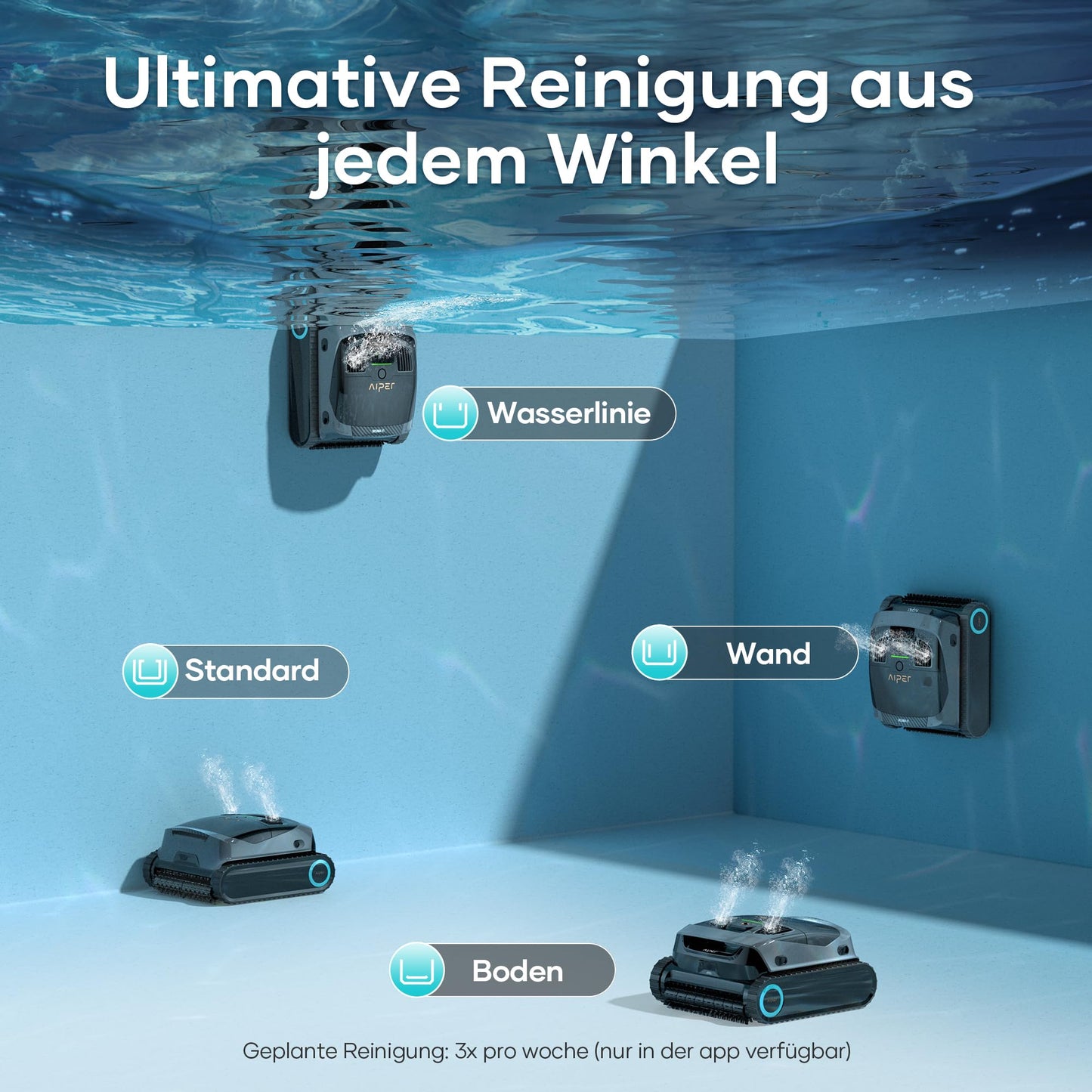 AIPER Scuba X1 Poolroboter mit App – 25200 LPH, 3 µm Feinfiltersystem, Boden-, Wand- & Wasserlinienreinigung, Kabellos