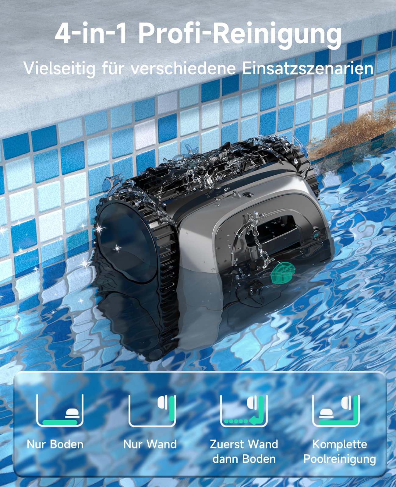 WYBOT C1 Poolroboter mit Akku, 150 Min. Kabellos Poolsauger Poolroboter Boden und Wand, Poolreiniger mit intelligenter Routenplanung, vollautomatische Boden-, Wasserlinien- & Wandreinigung, bis 150 ㎡