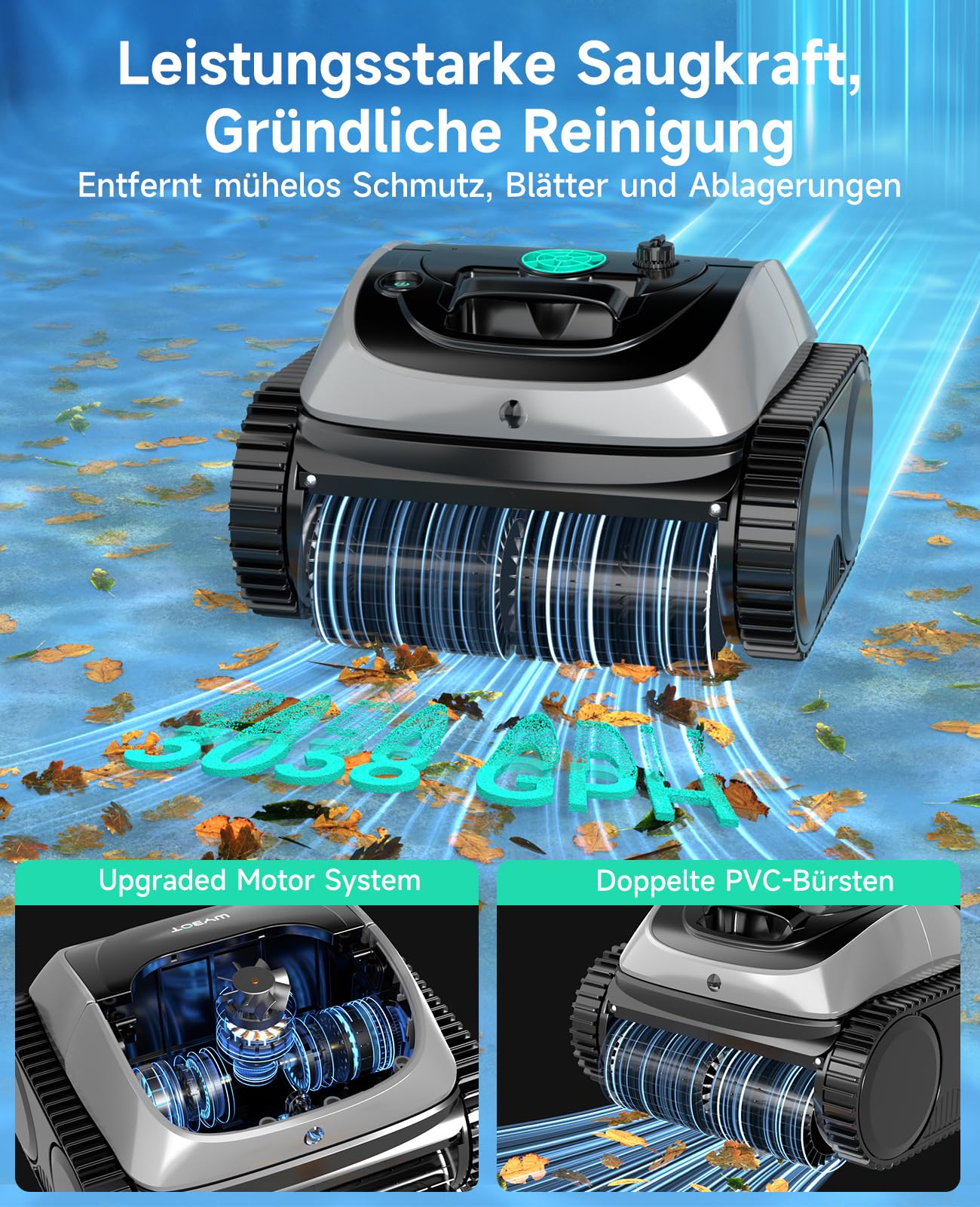 WYBOT C1 Poolroboter mit Akku, 150 Min. Kabellos Poolsauger Poolroboter Boden und Wand, Poolreiniger mit intelligenter Routenplanung, vollautomatische Boden-, Wasserlinien- & Wandreinigung, bis 150 ㎡