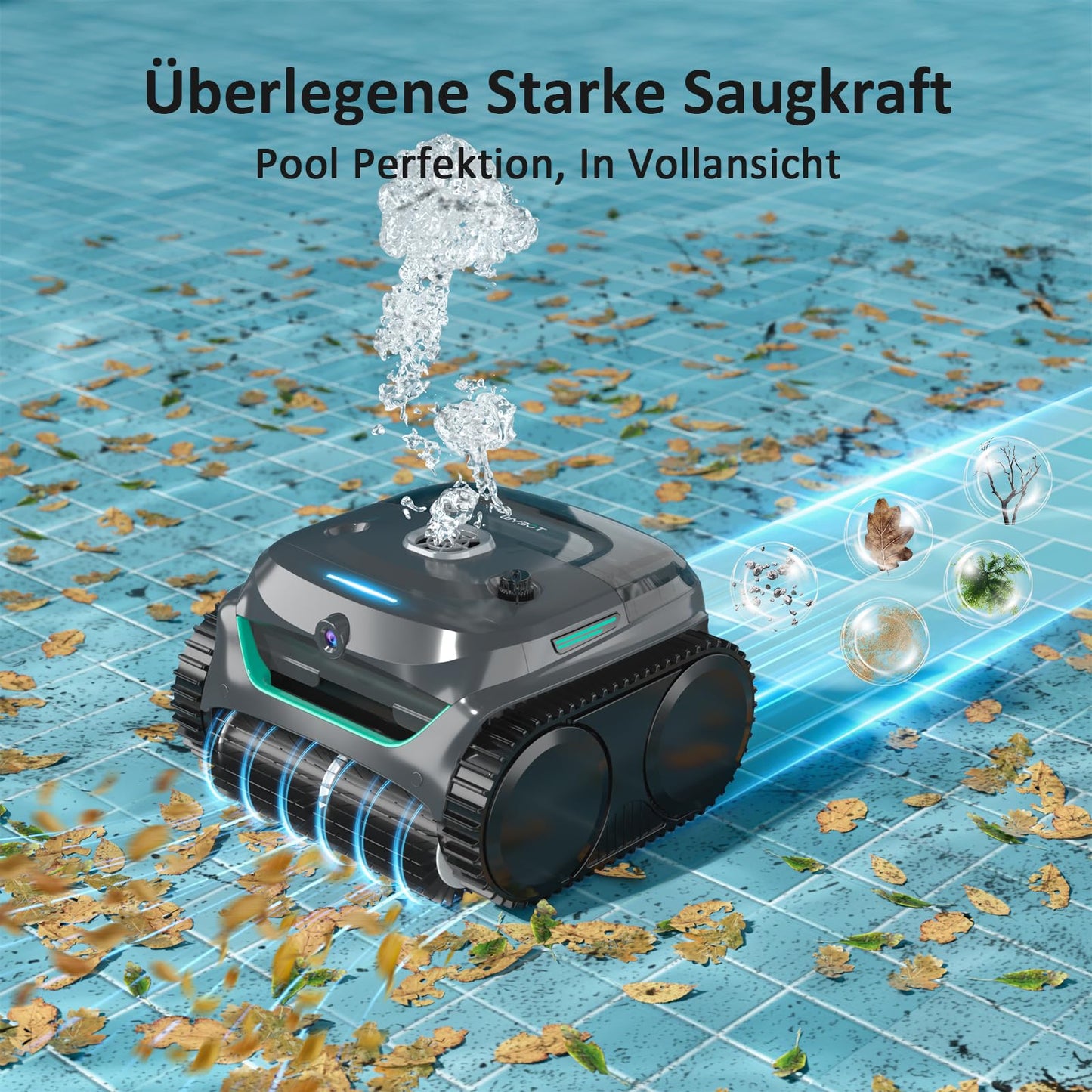 WYBOT C2 Vision AI Kamera Kabelloser poolroboter mit Akku, poolroboter Boden und Wand, Zweischicht-Filterung, leistungsstarke Absaugung, für Eingelassene Pools bis zu 180㎡(Schwarz Grün)