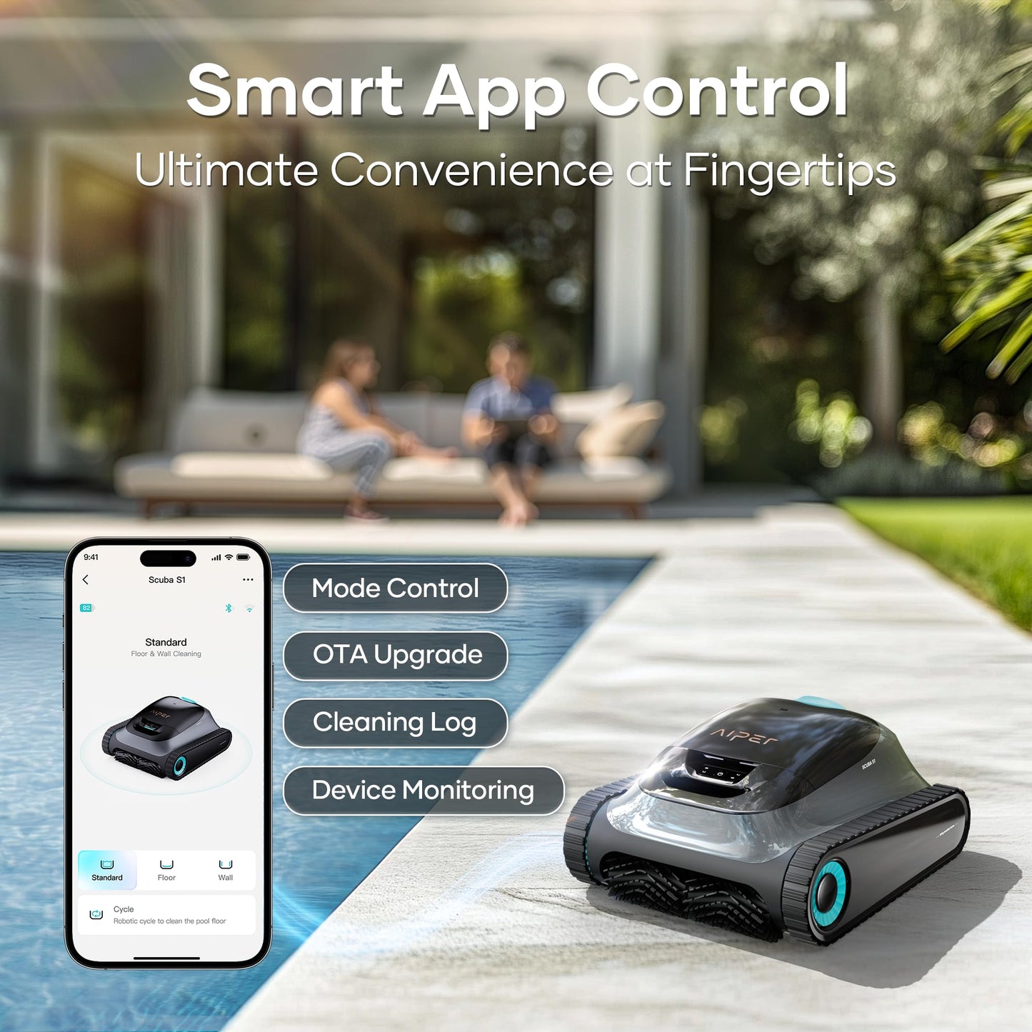 AIPER Scuba S1 2025 Kabelloser Poolroboter – 180 Min Laufzeit, Boden-, Wand- & Wasserlinienreinigung, App-Steuerung